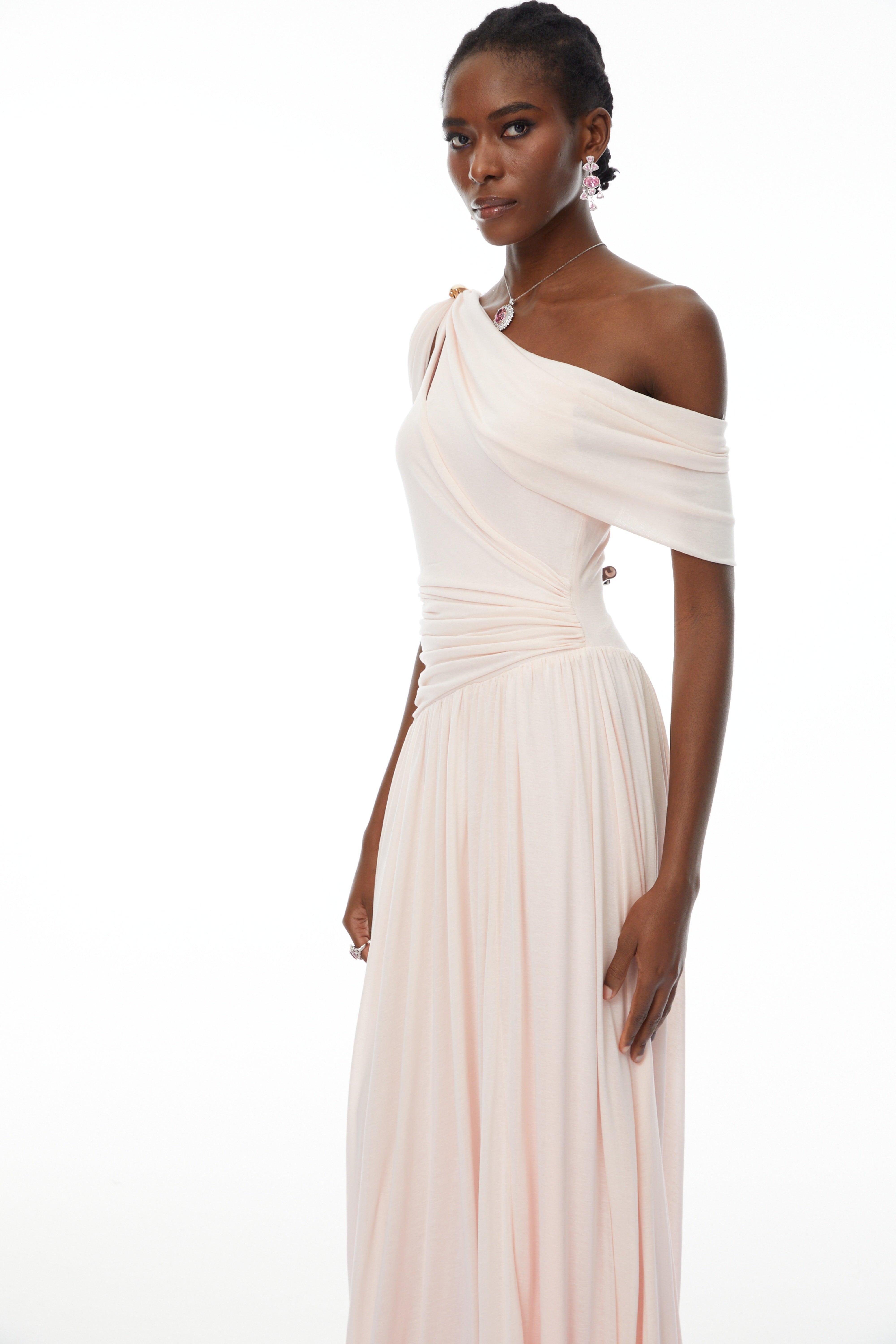 Sigrun Pink Asymmetrical Gathered Maxi Dress