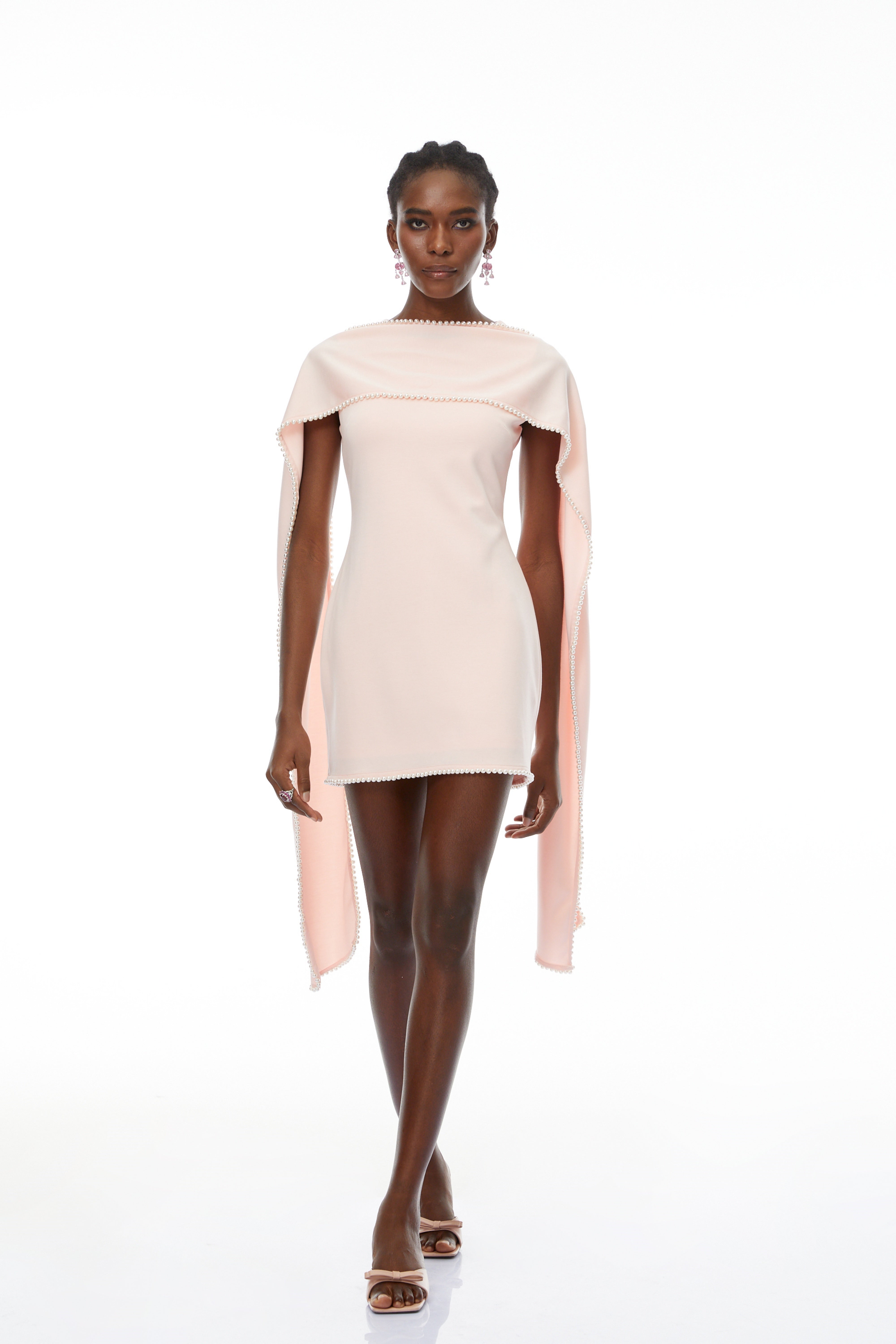 Piroska Pink Sleeveless Pearl Trim Mini Dress