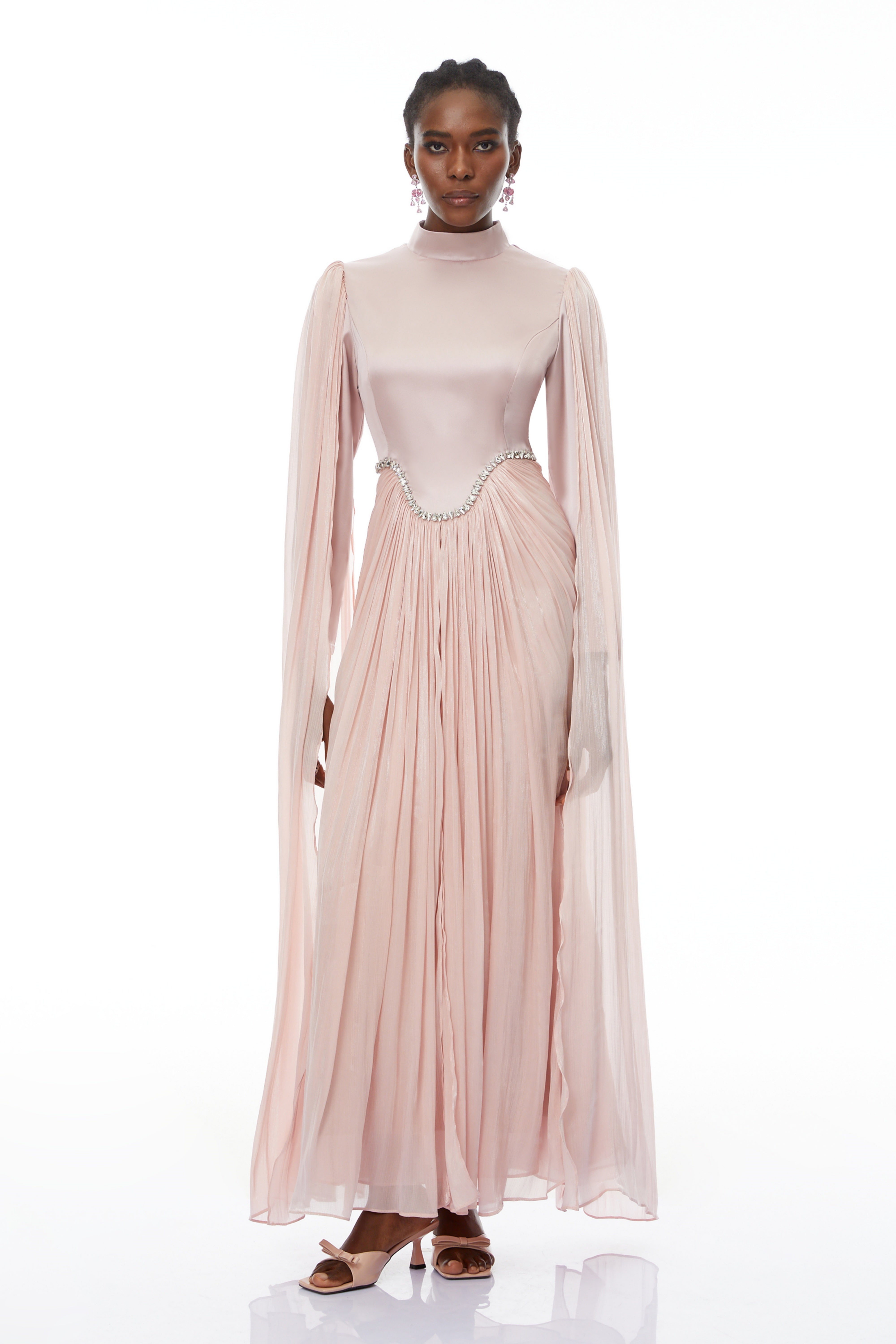 Andrine Neutral Kristallverziertes Maxikleid