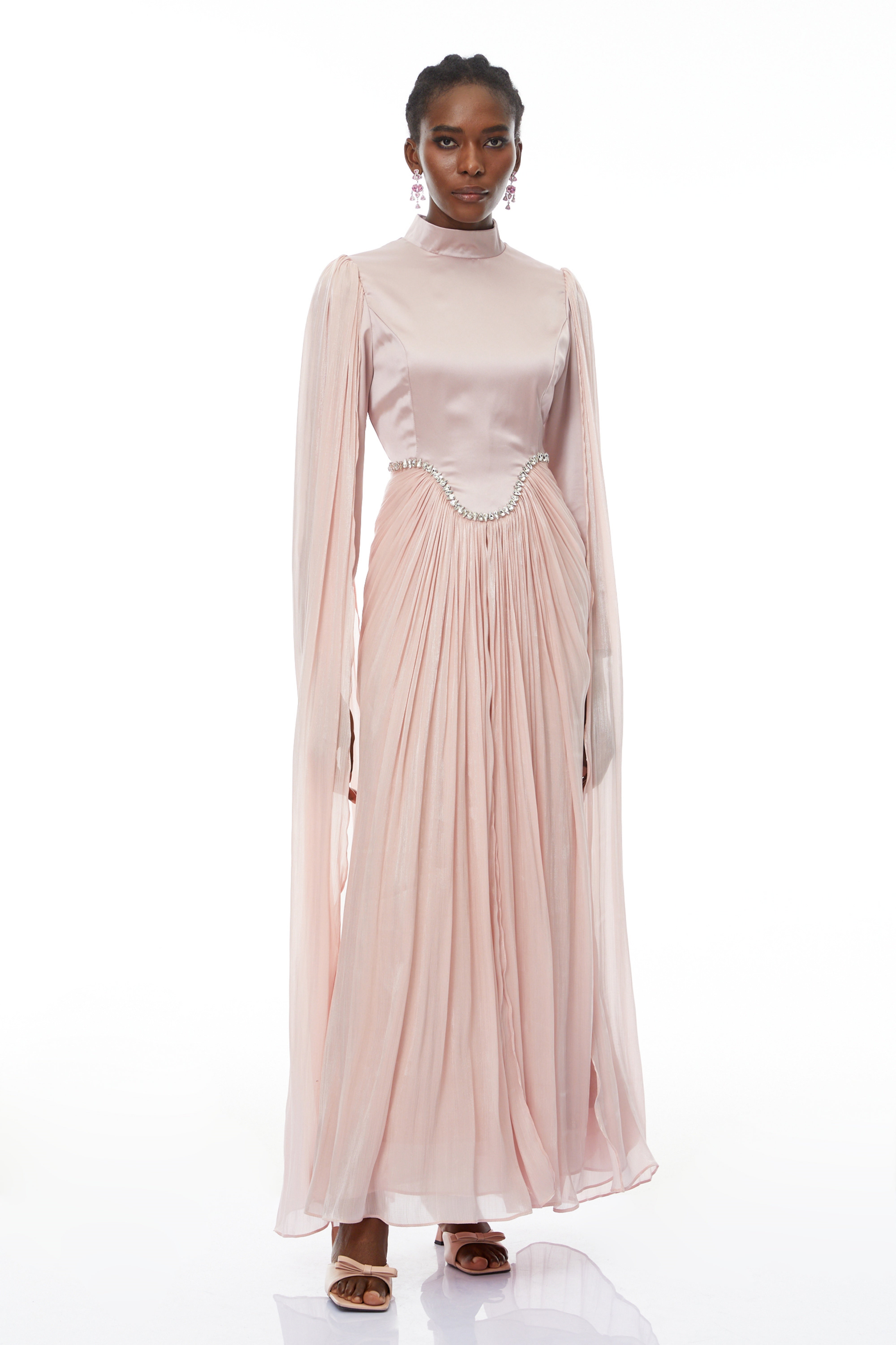 Andrine Pink Crystal Embellished Maxi Dress