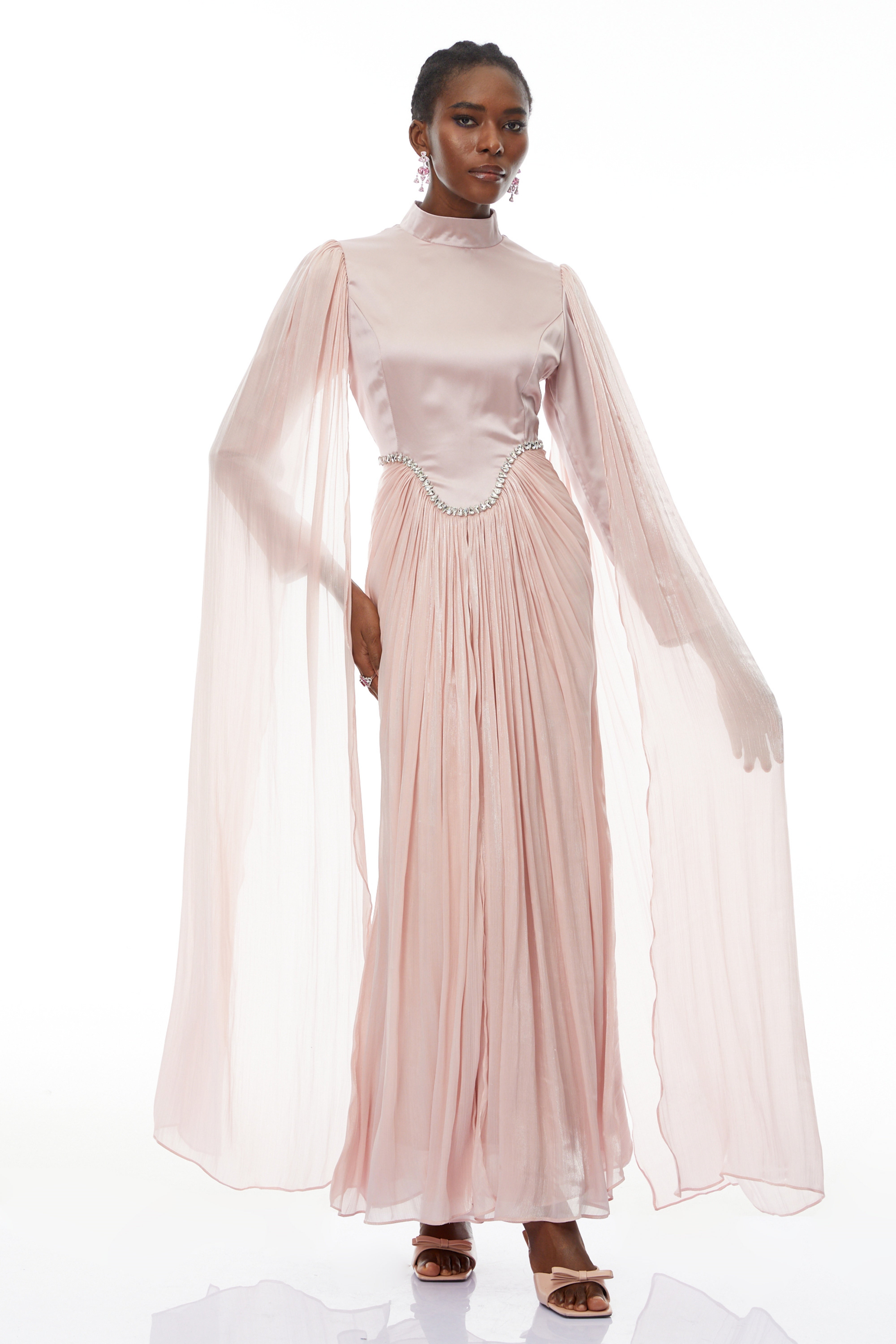 Andrine Neutral Kristallverziertes Maxikleid