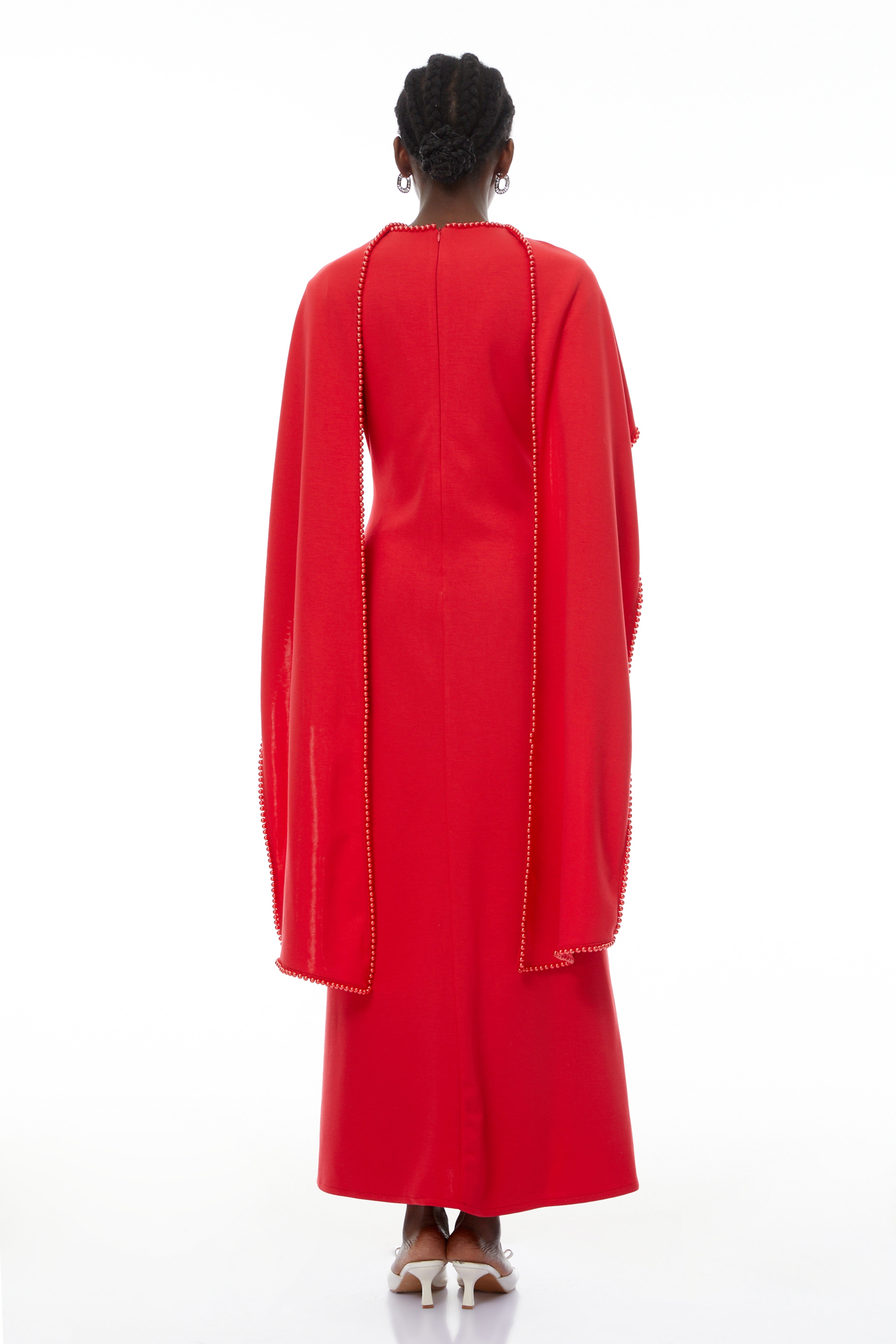 Pearl Trim Shawl Detail Maxi Dress