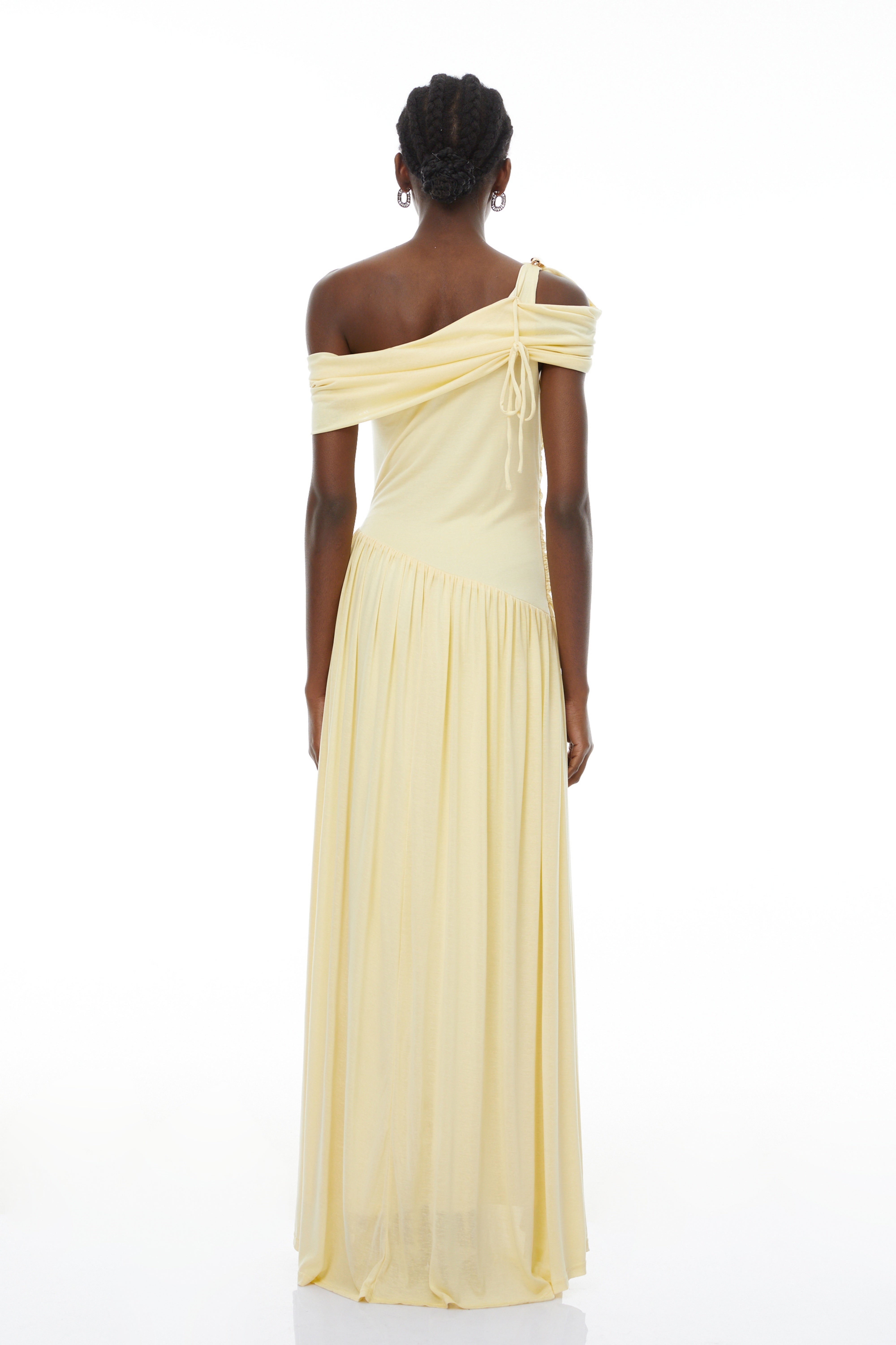 Sigrun Yellow Asymmetrical Gathered Maxi Dress