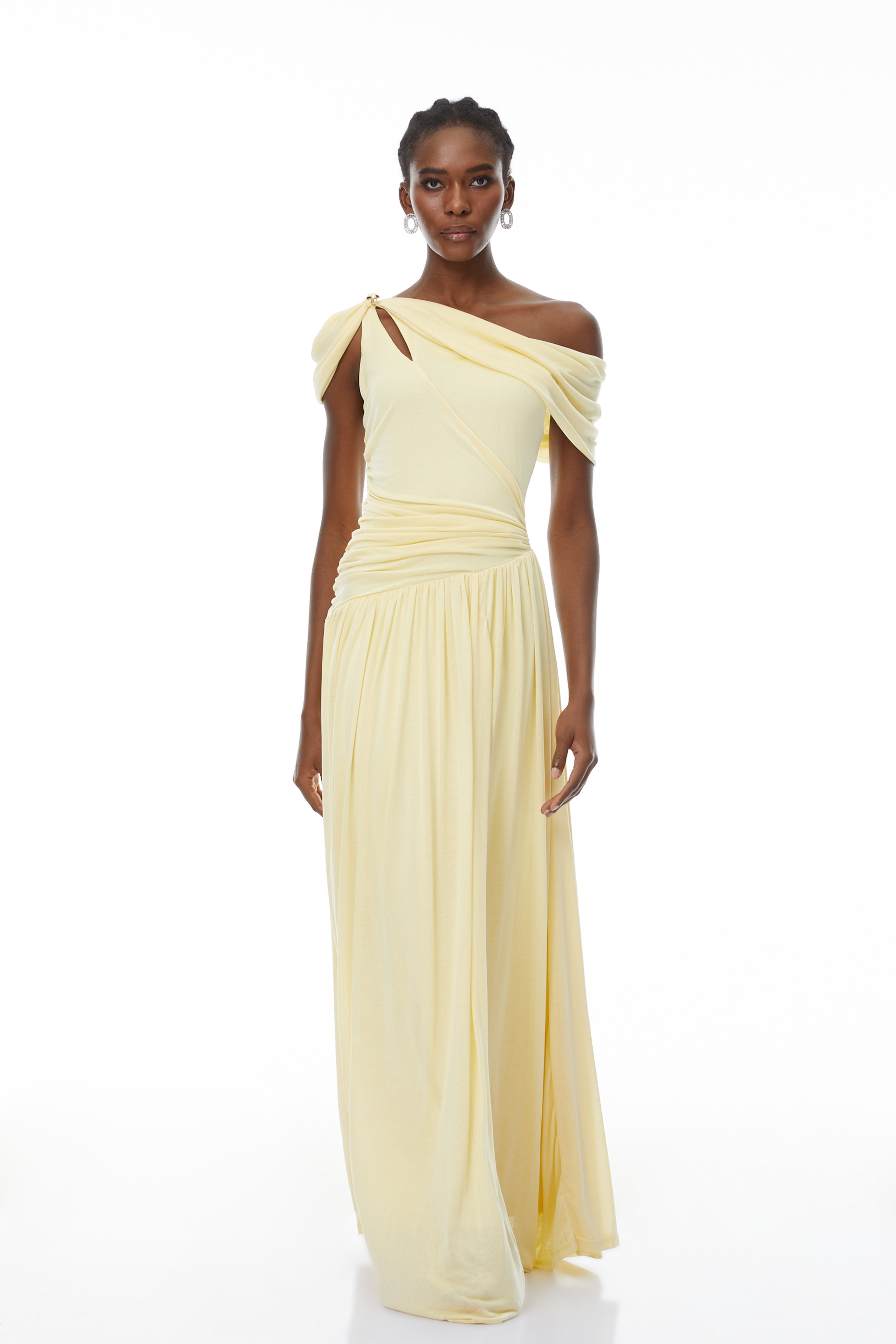 Sigrun Yellow Asymmetrical Gathered Maxi Dress