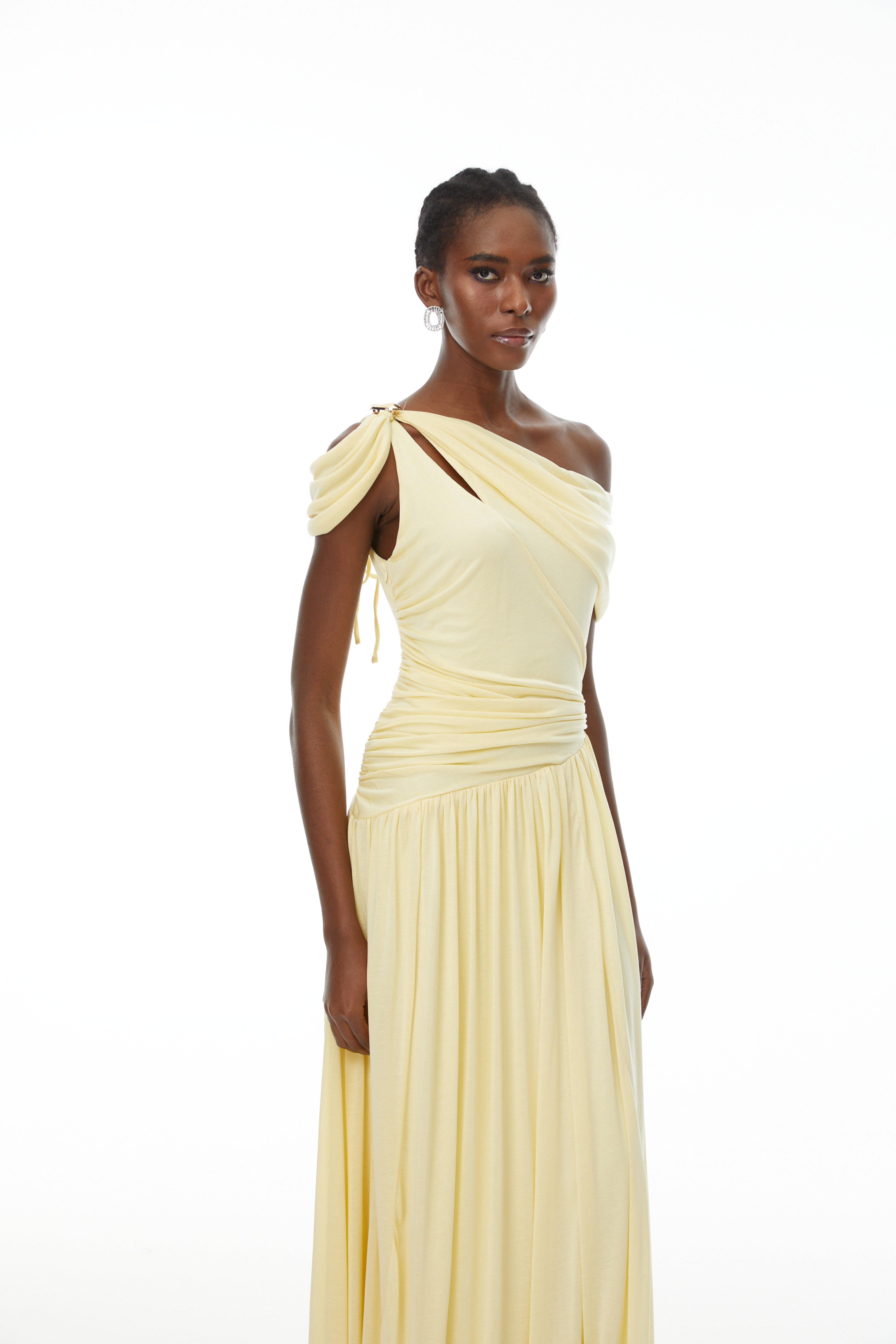 Sigrun Yellow Asymmetrical Gathered Maxi Dress
