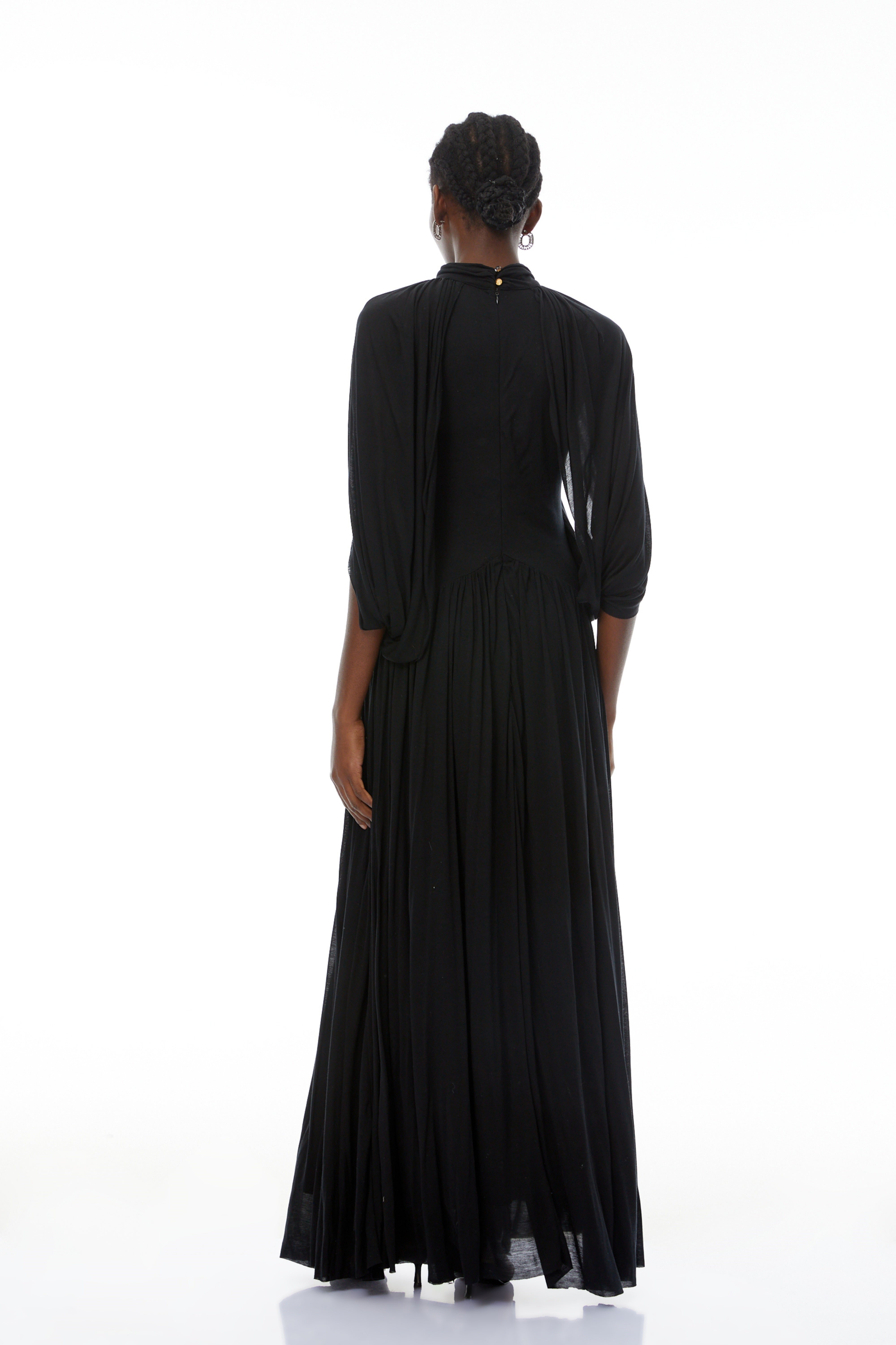 Bergljot Black Cape Design Mesh Maxi Dress
