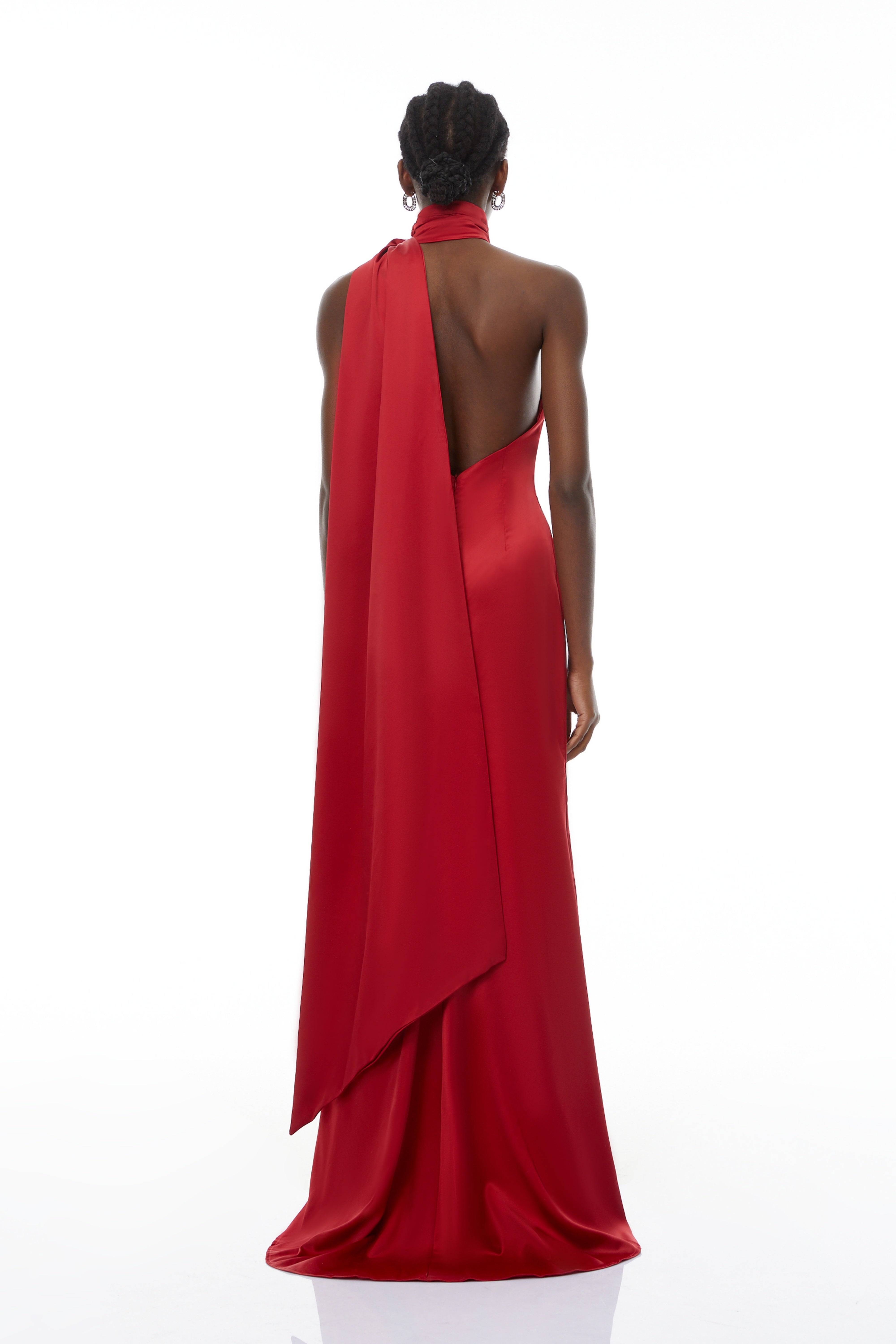 Frederica Red Halterneck 3D Petal Maxi Dress