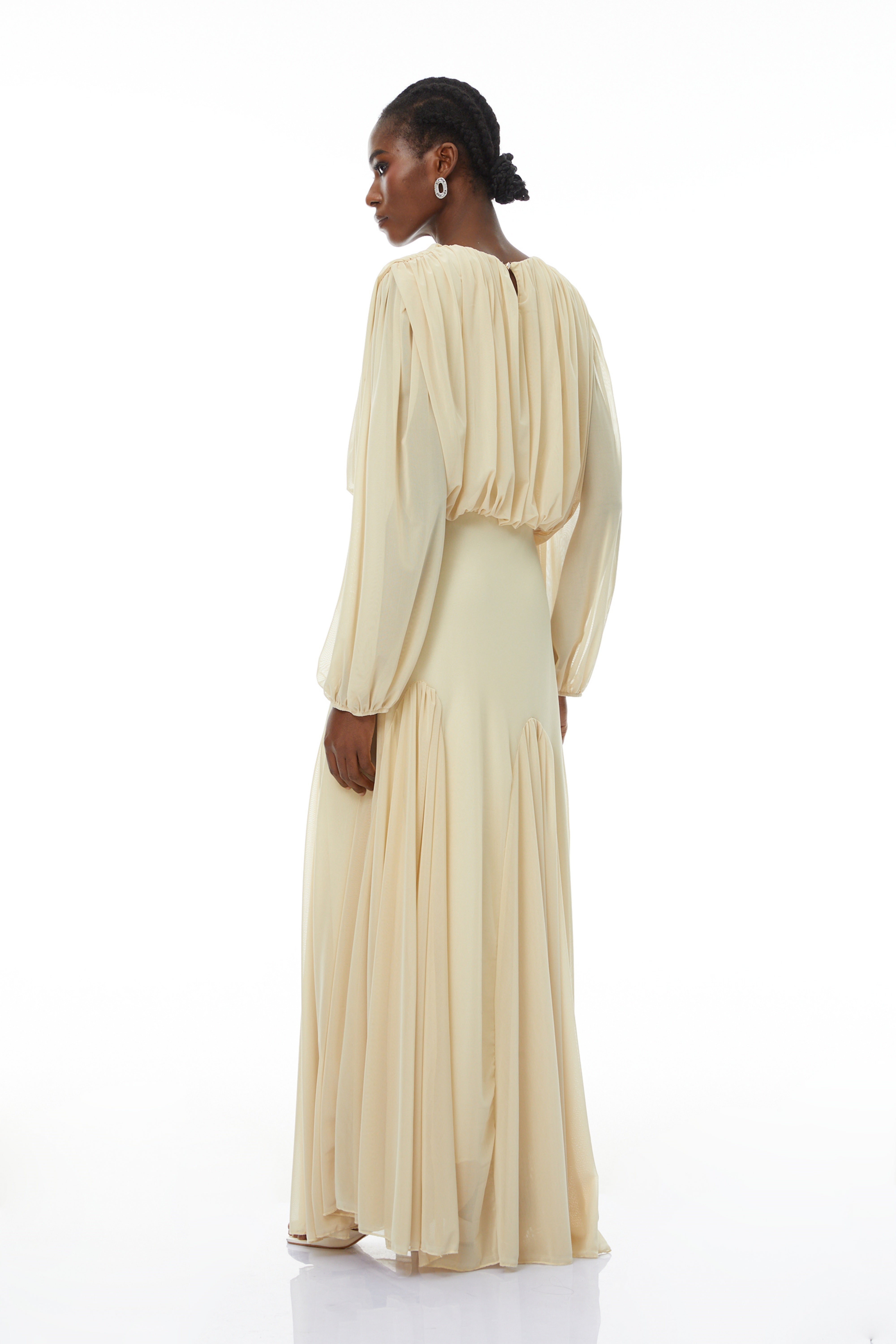 Annabelle Yellow Lantern Sleeve Pleated Maxi Dress