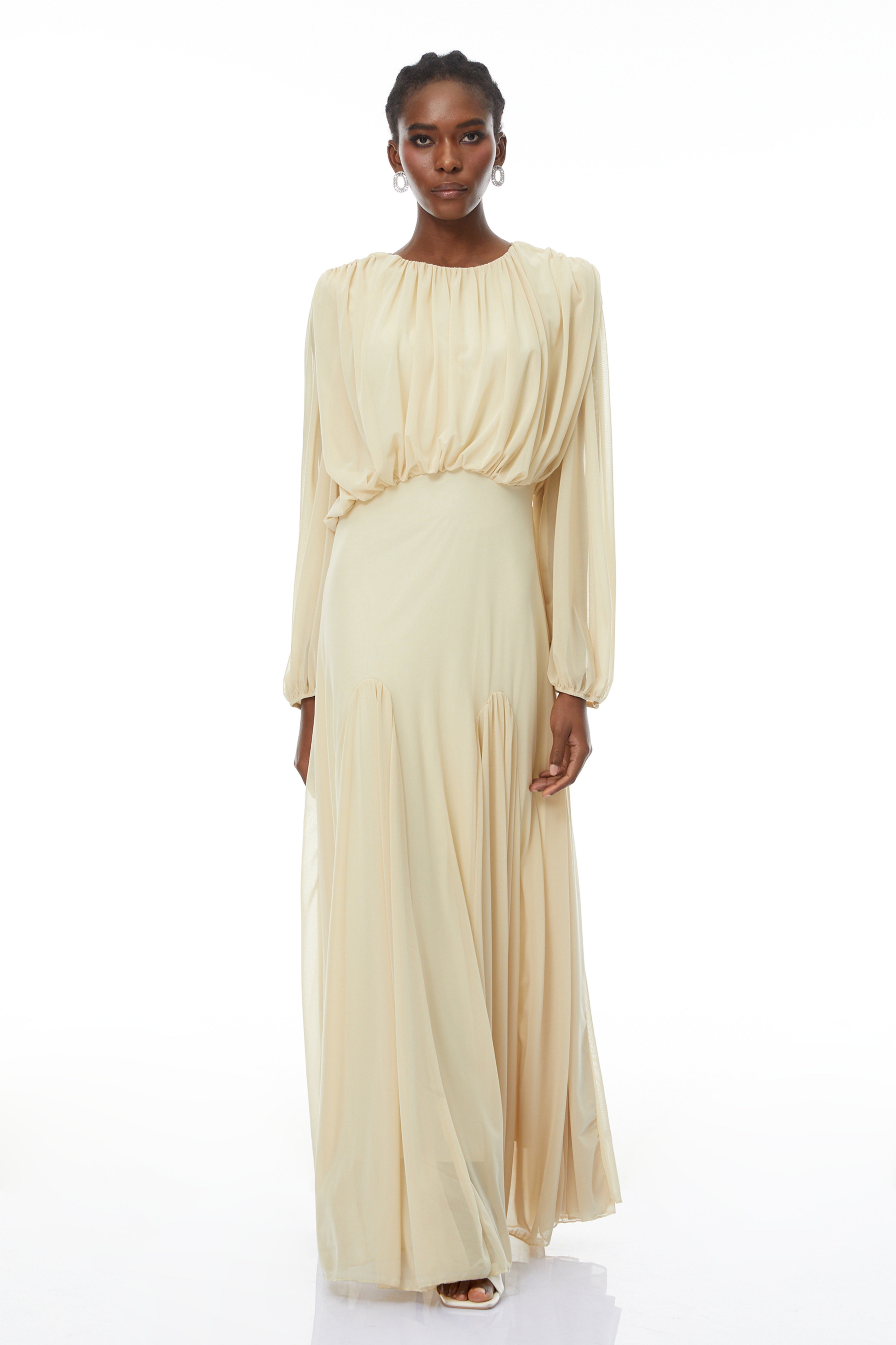 Annabelle Yellow Lantern Sleeve Pleated Maxi Dress