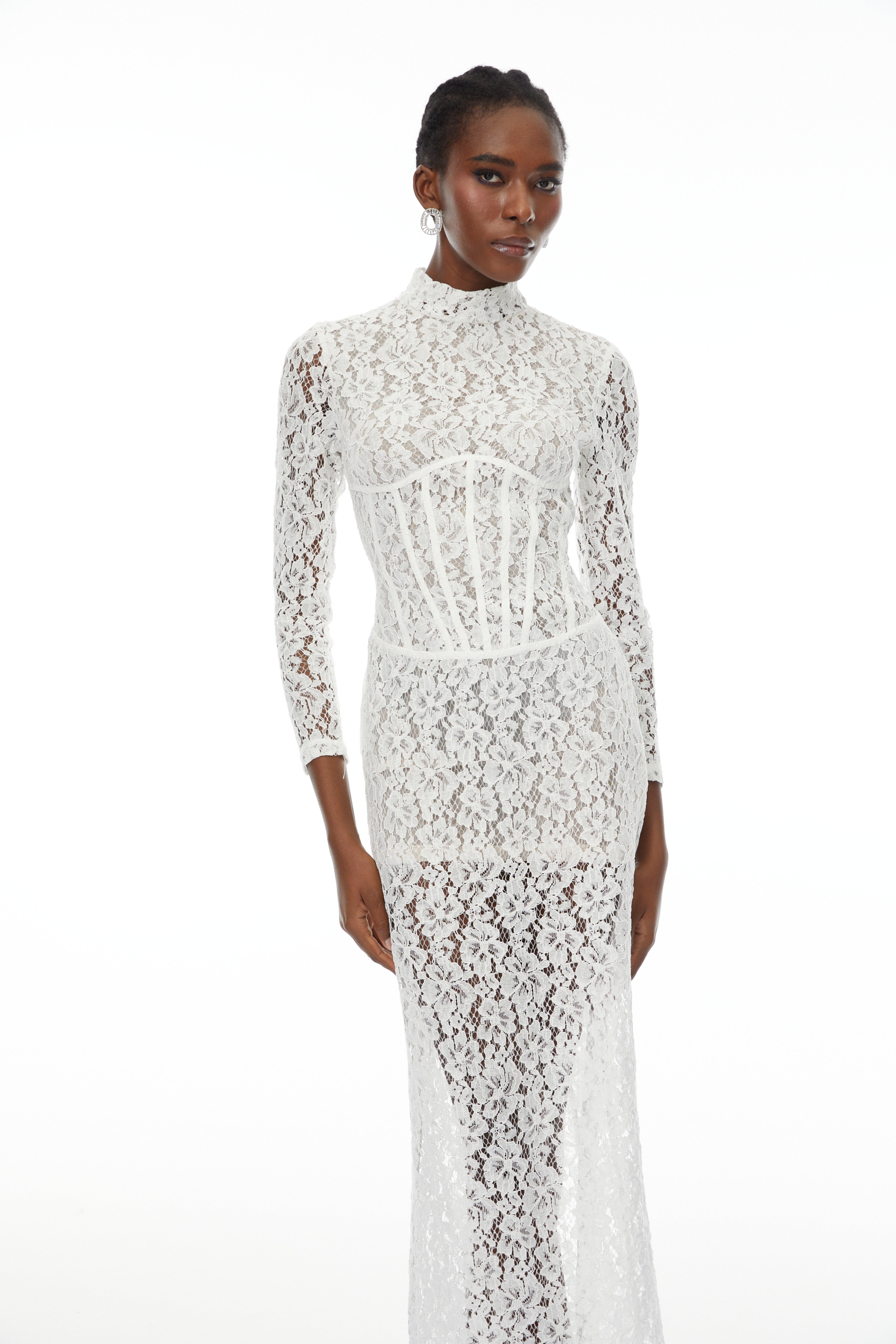 Darlene White Floral Lace Cut Out Maxi Dress