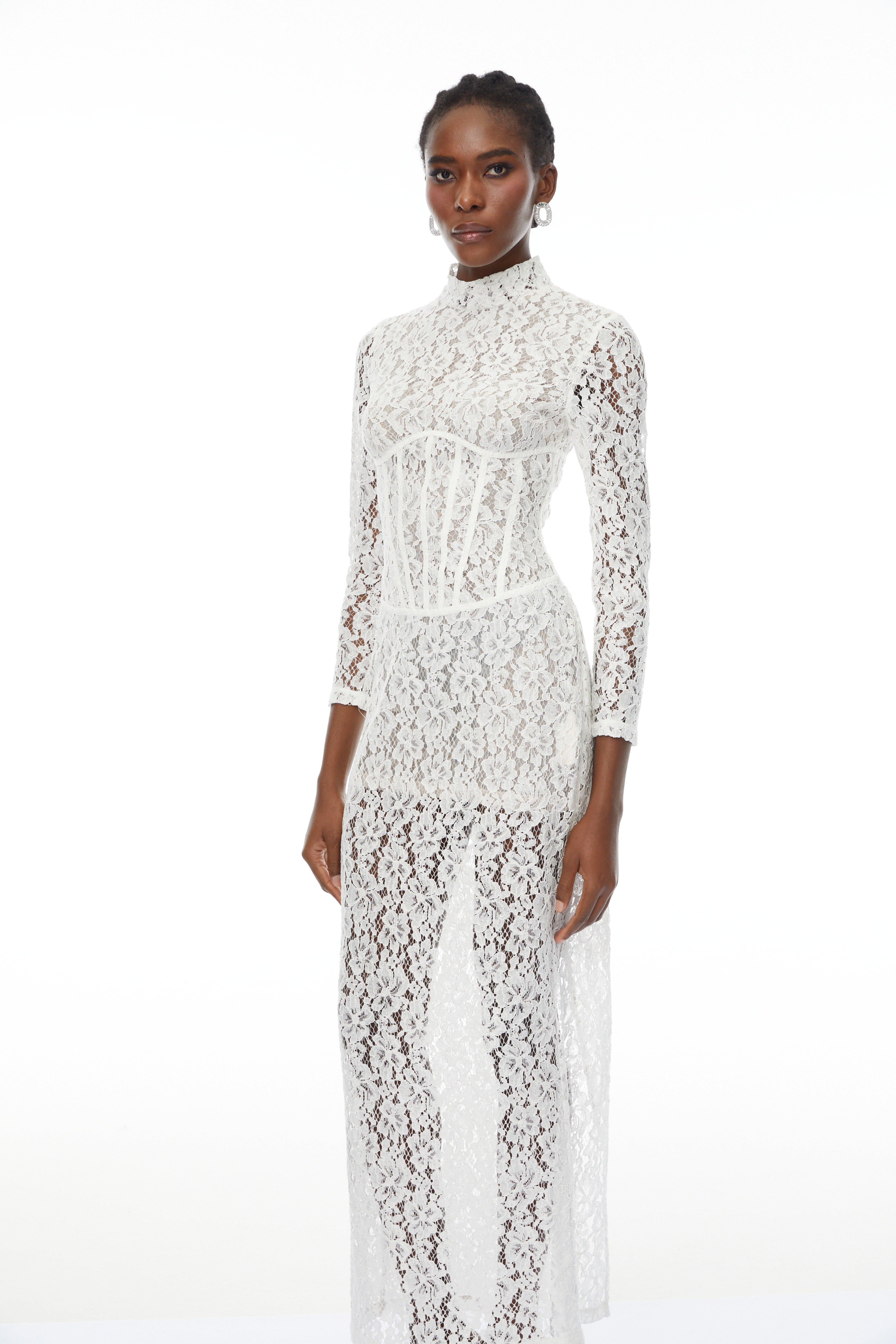 Darlene White Floral Lace Cut Out Maxi Dress