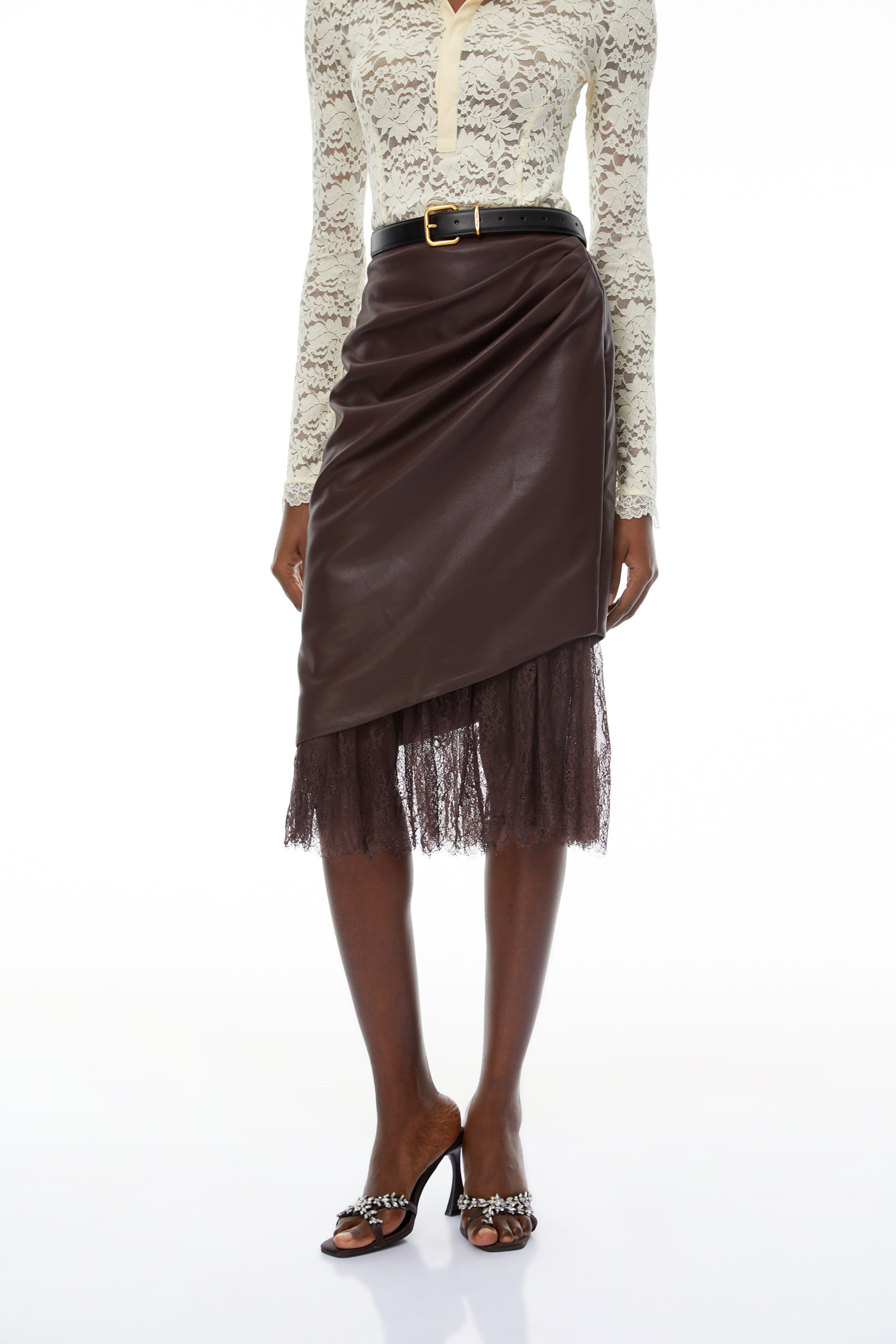 Sverre Brown Lace Hem Leather Skirt