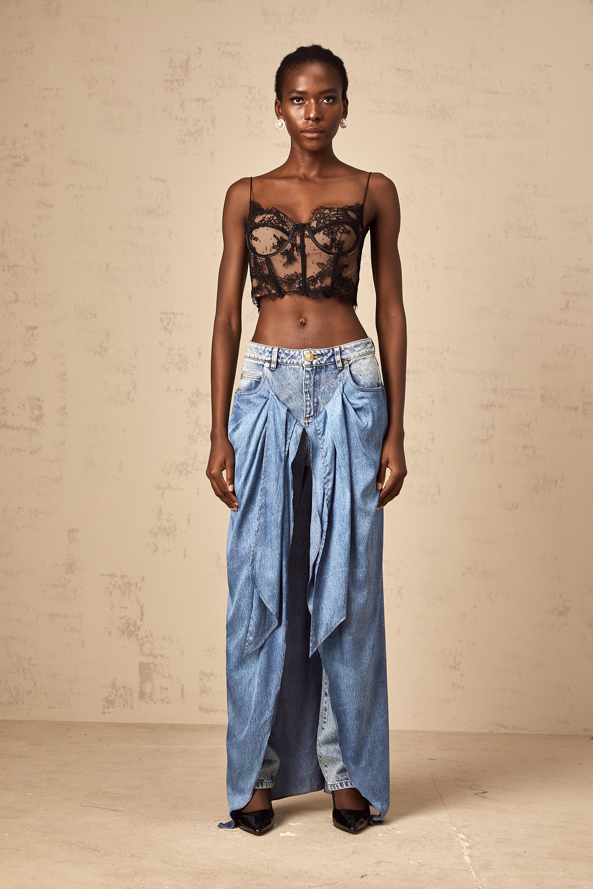 Jean en denim à superpositions Ysabella bleu (Vente définitive - États-Unis uniquement)