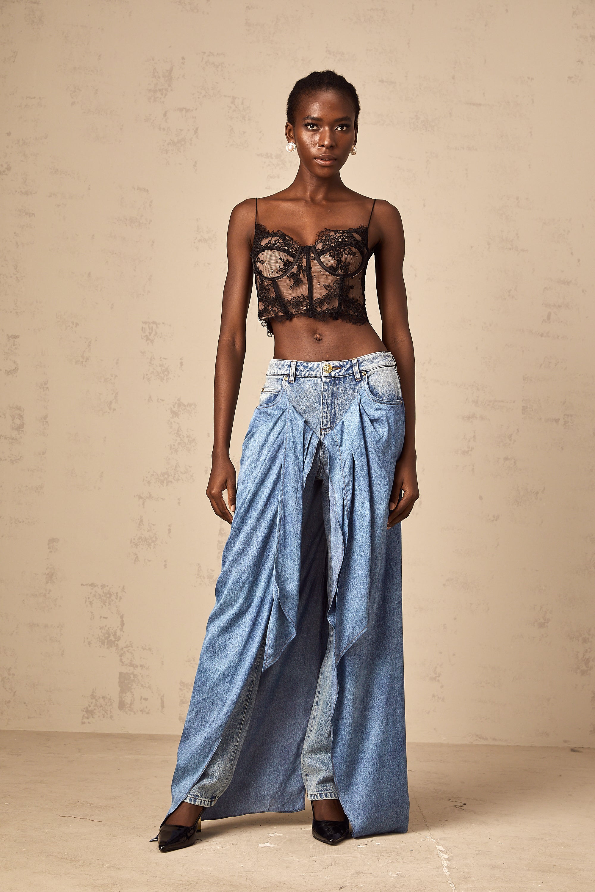 Jean en denim à superpositions Ysabella bleu (Vente définitive - États-Unis uniquement)
