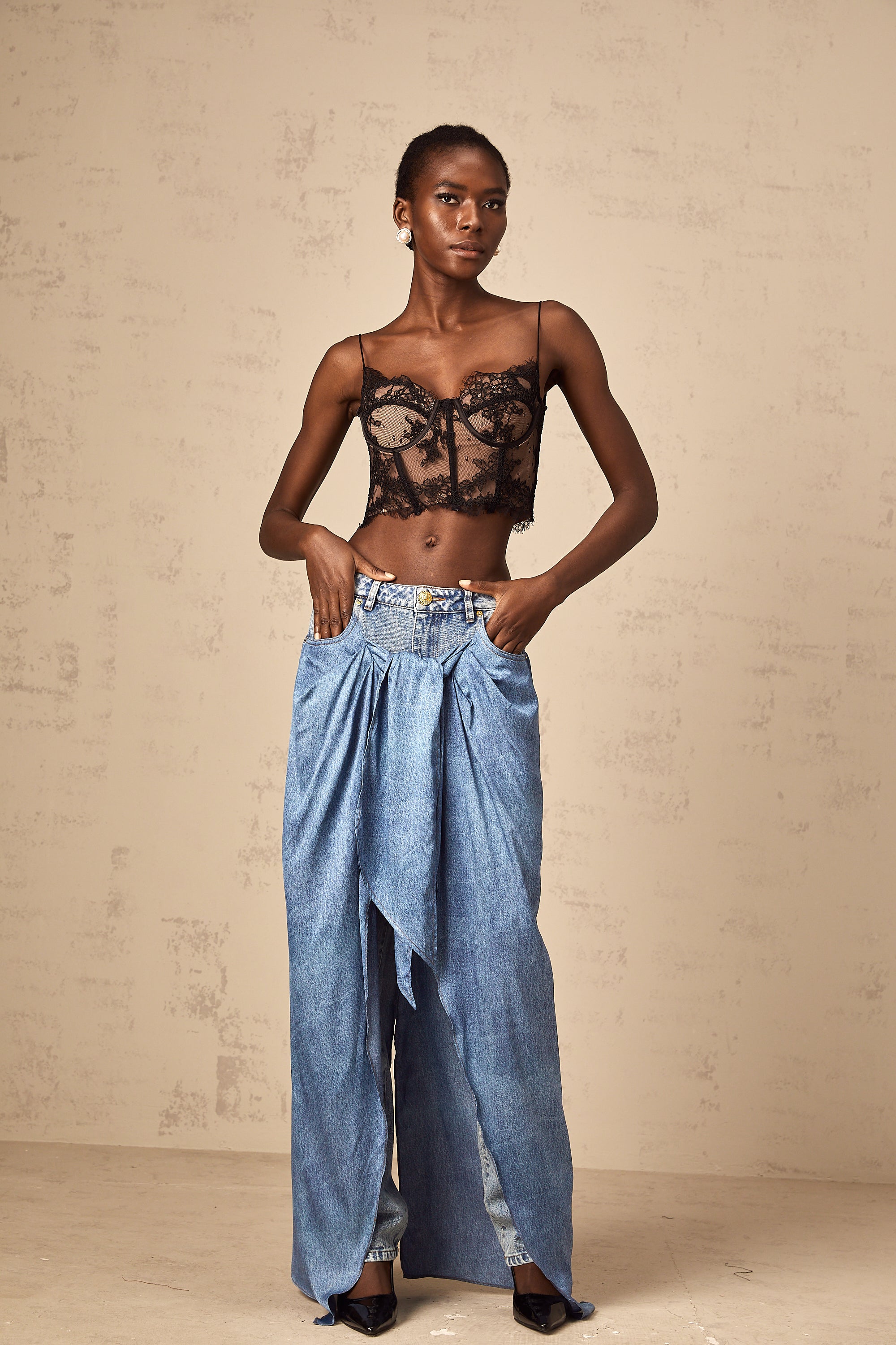 Jean en denim à superpositions Ysabella bleu (Vente définitive - États-Unis uniquement)
