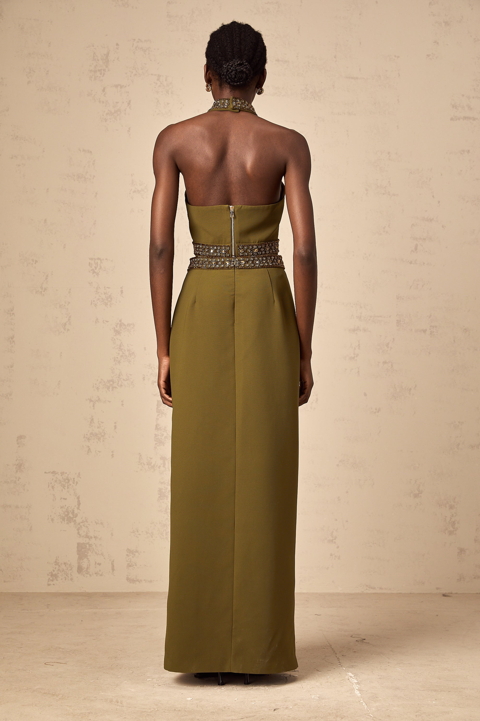 Daisy green beaded-trim top & skirt matching set