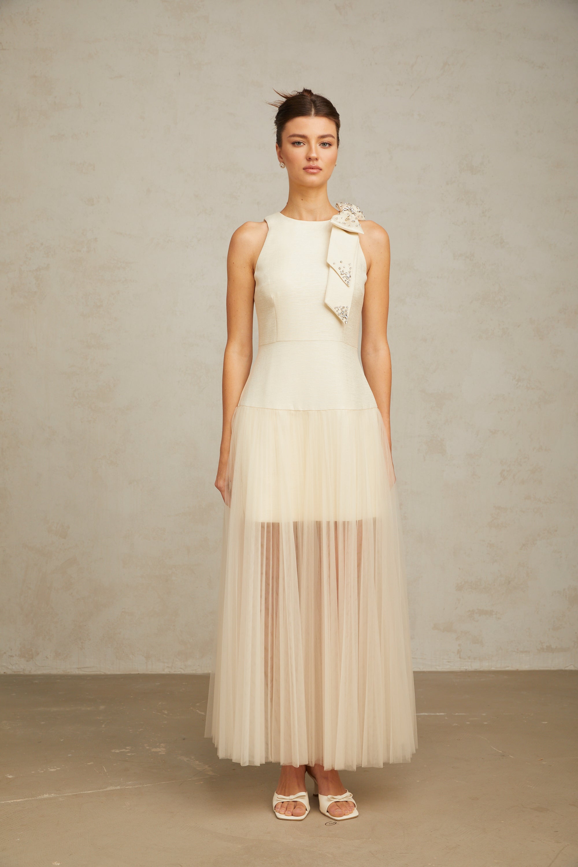 Thérèse bowknot tulle-panelling midi dress in White (Final Sale-US Only)
