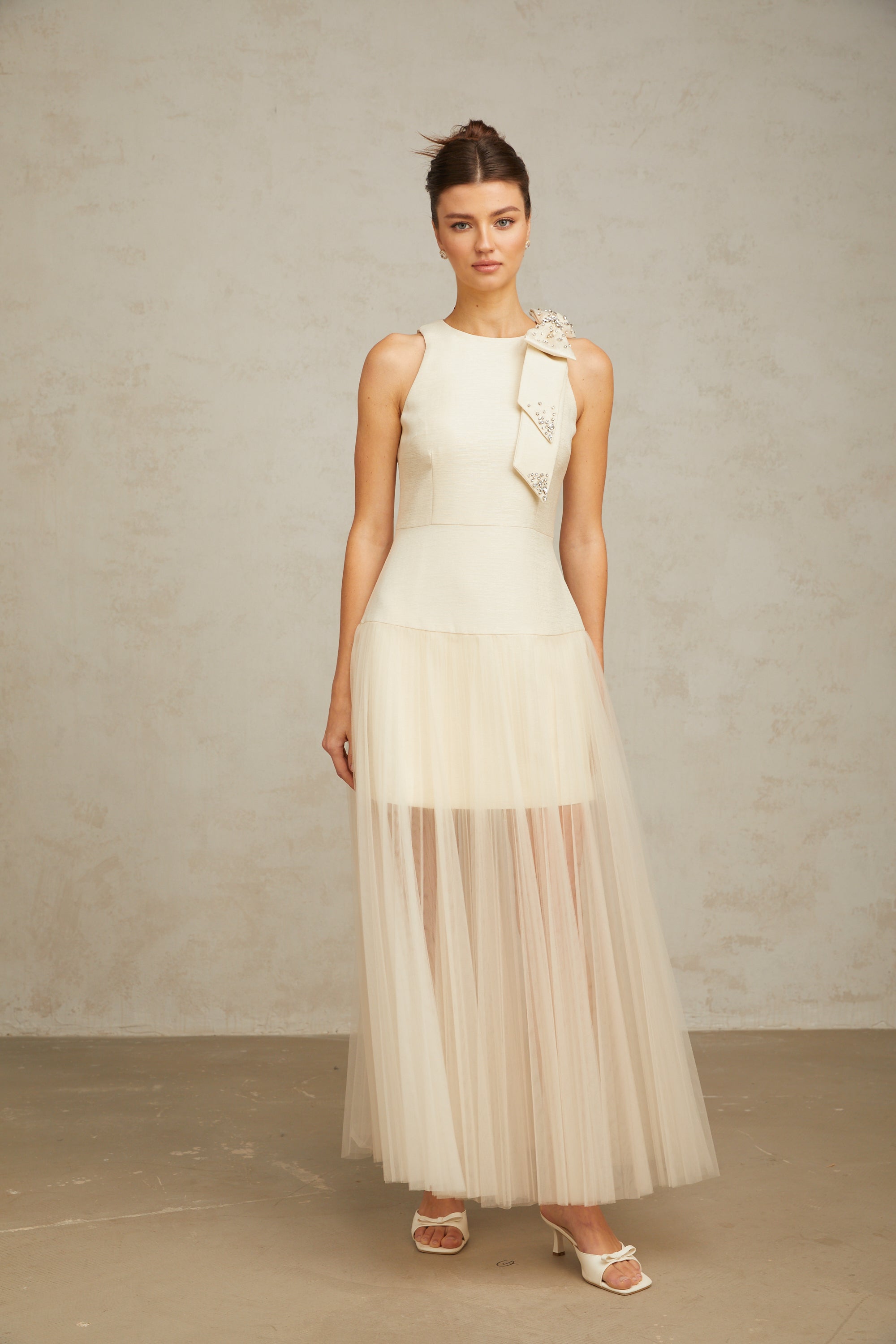 Thérèse bowknot tulle-panelling midi dress in White (Final Sale-US Only)