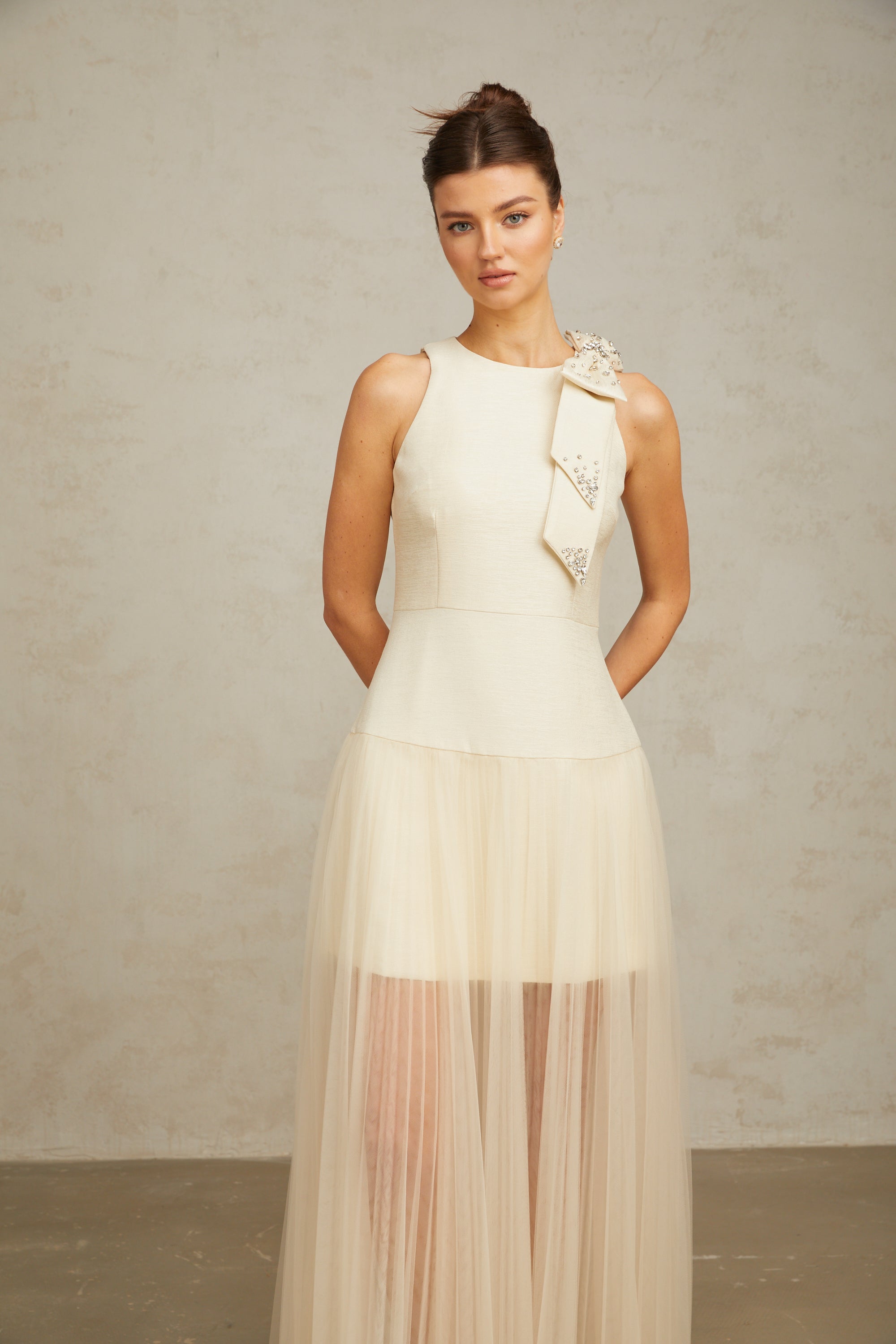 Thérèse bowknot tulle-panelling midi dress in White (Final Sale-US Only)