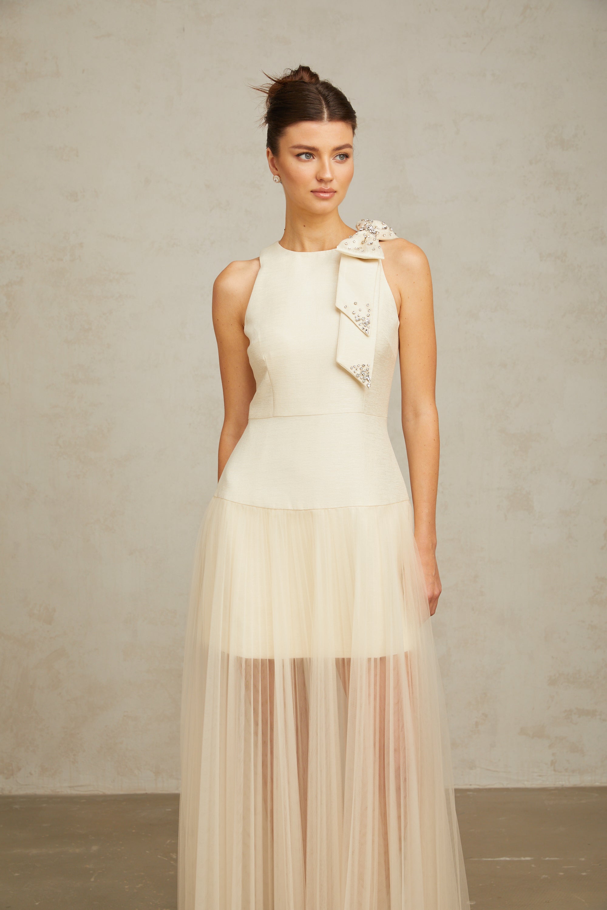 Thérèse bowknot tulle-panelling midi dress in White (Final Sale-US Only)