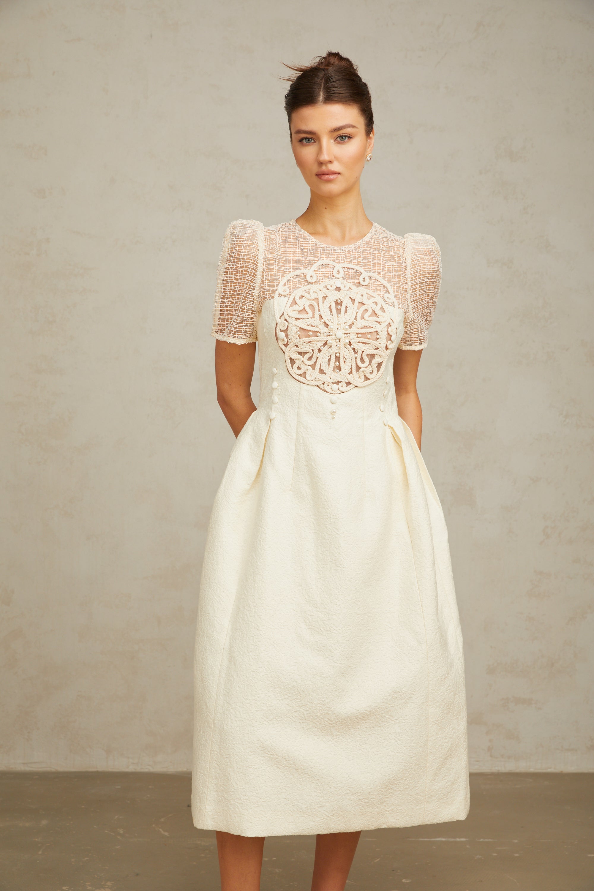 Camille white braid panelled midi dress