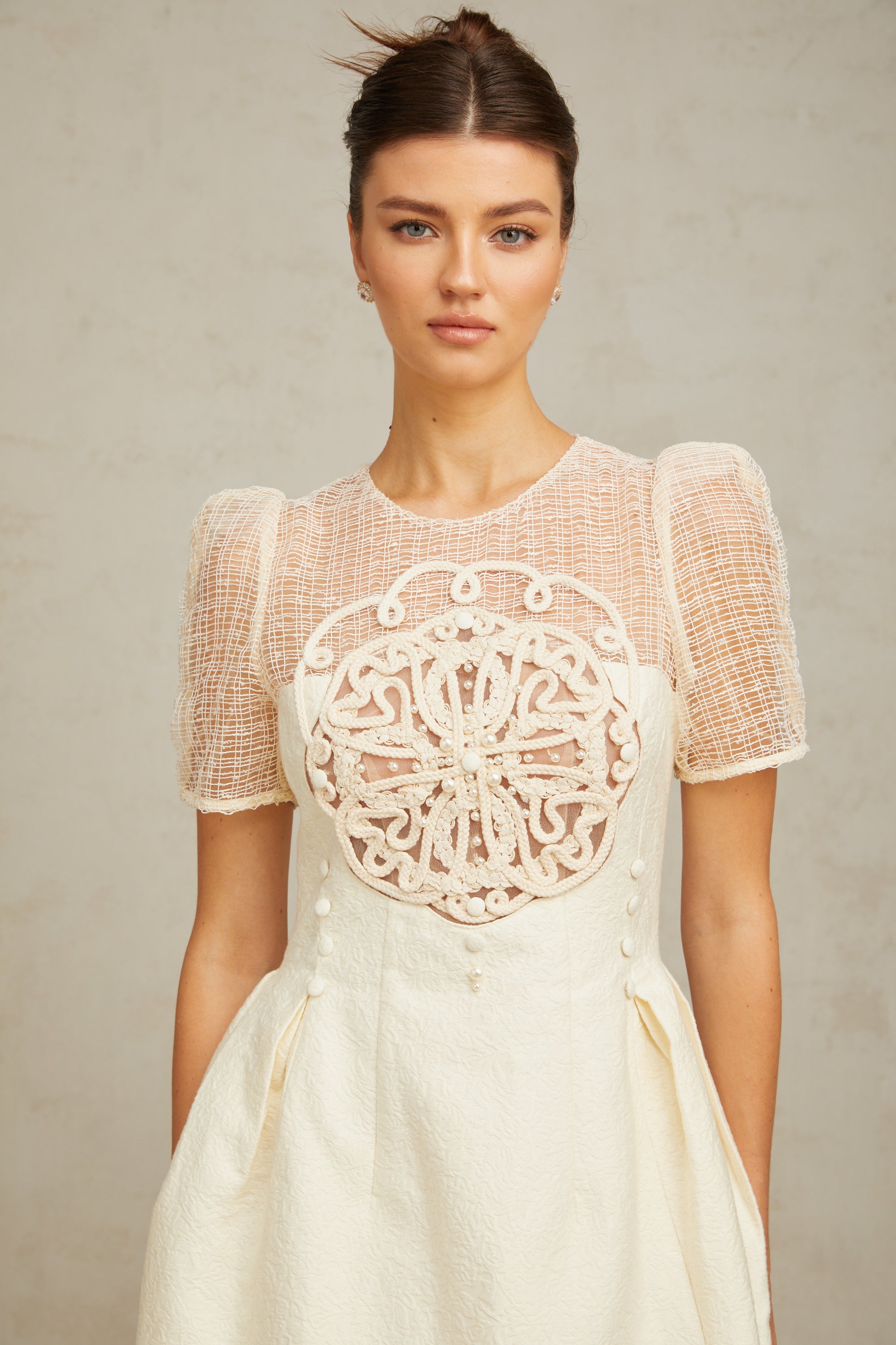 Camille white braid panelled midi dress