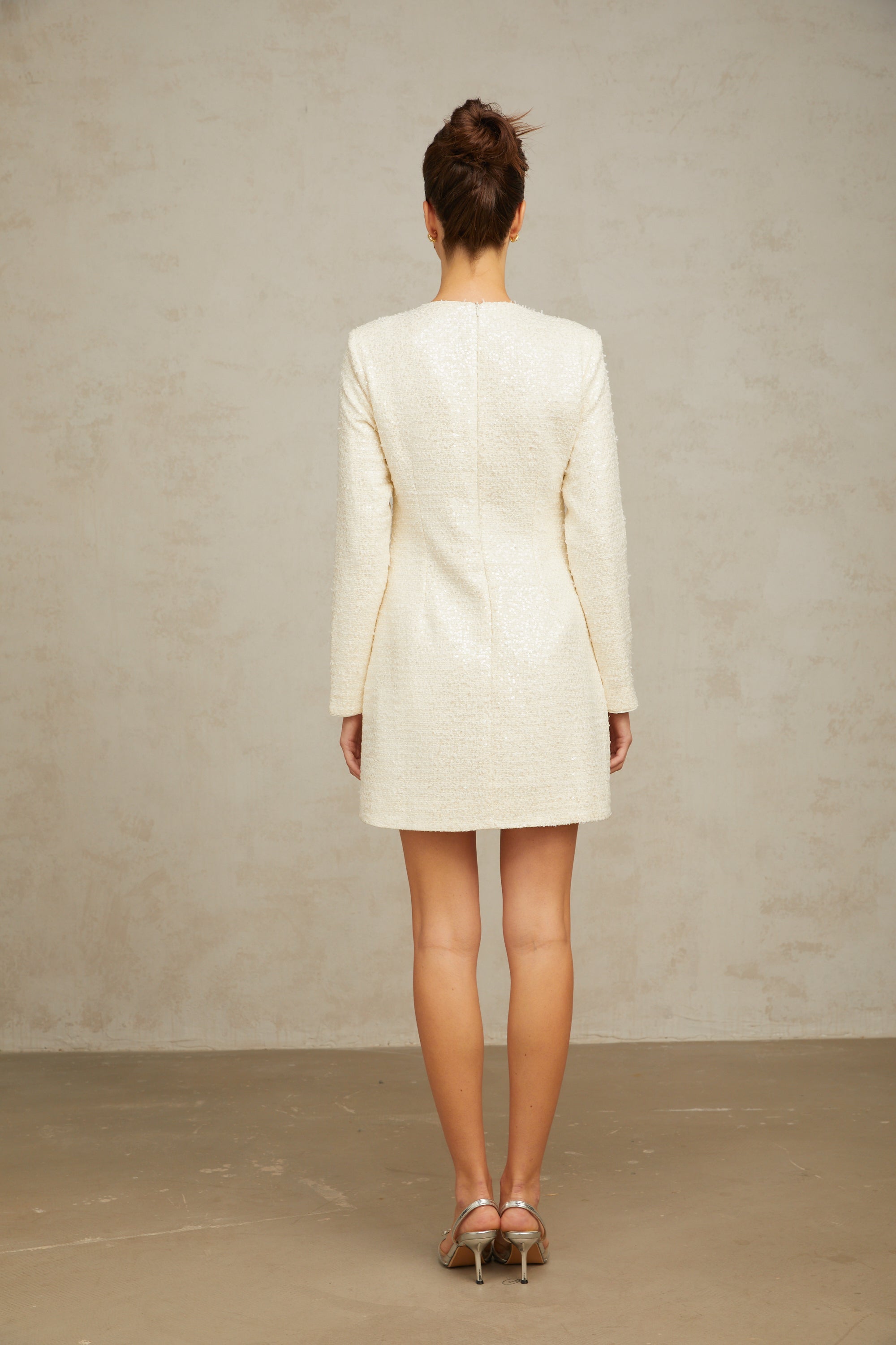 Angélique white sequined tweed mini dress