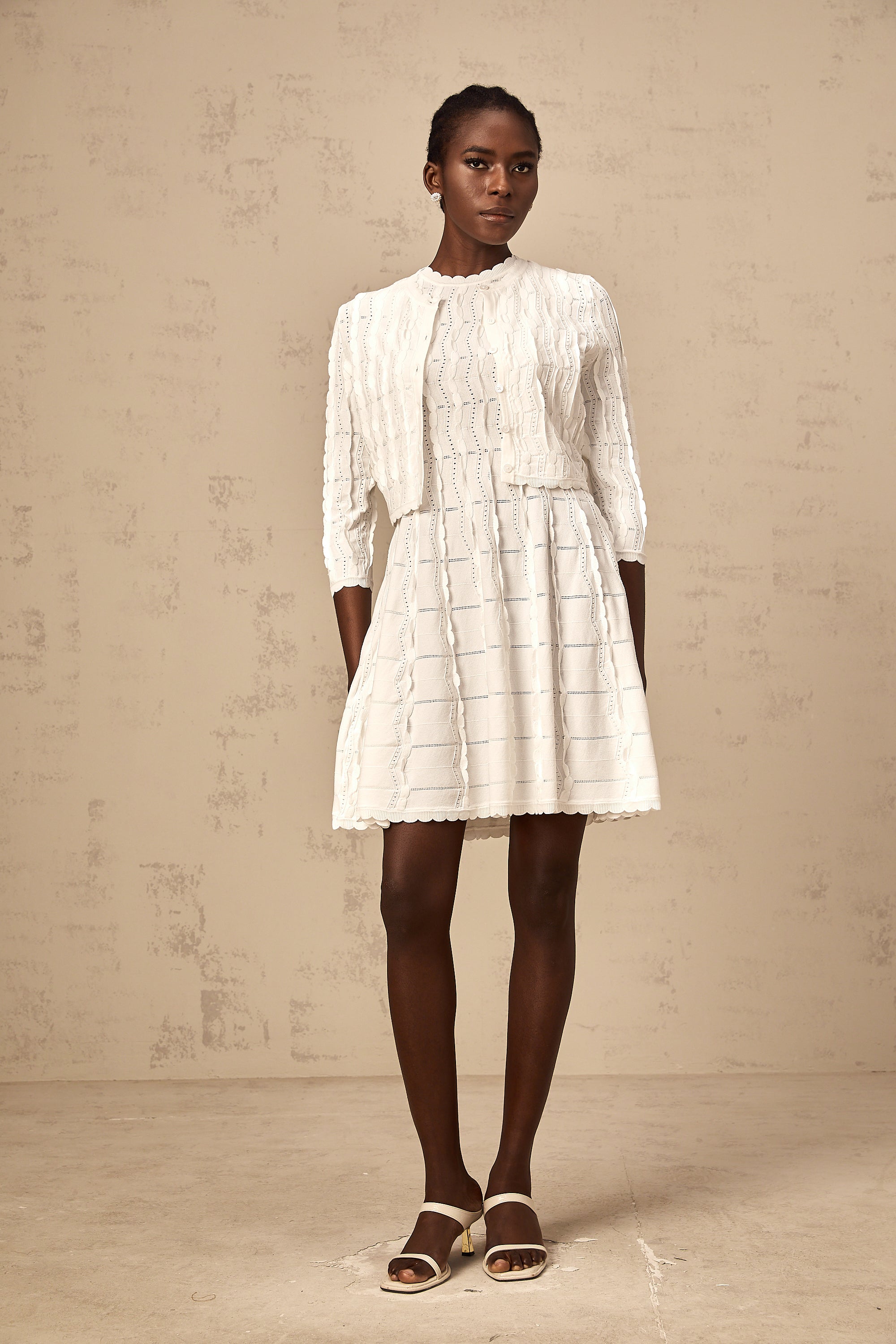 Esmée white ruffled knitted cardigan