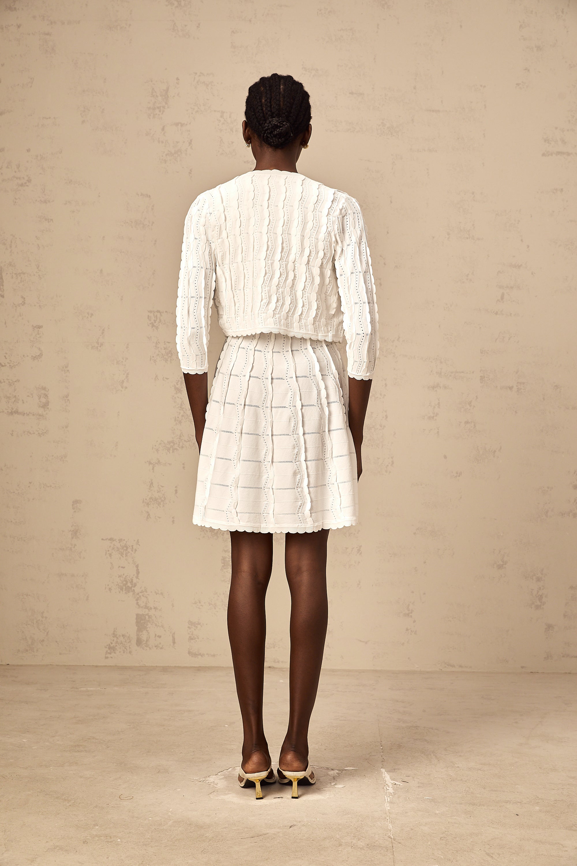 Esmée white ruffled knitted cardigan