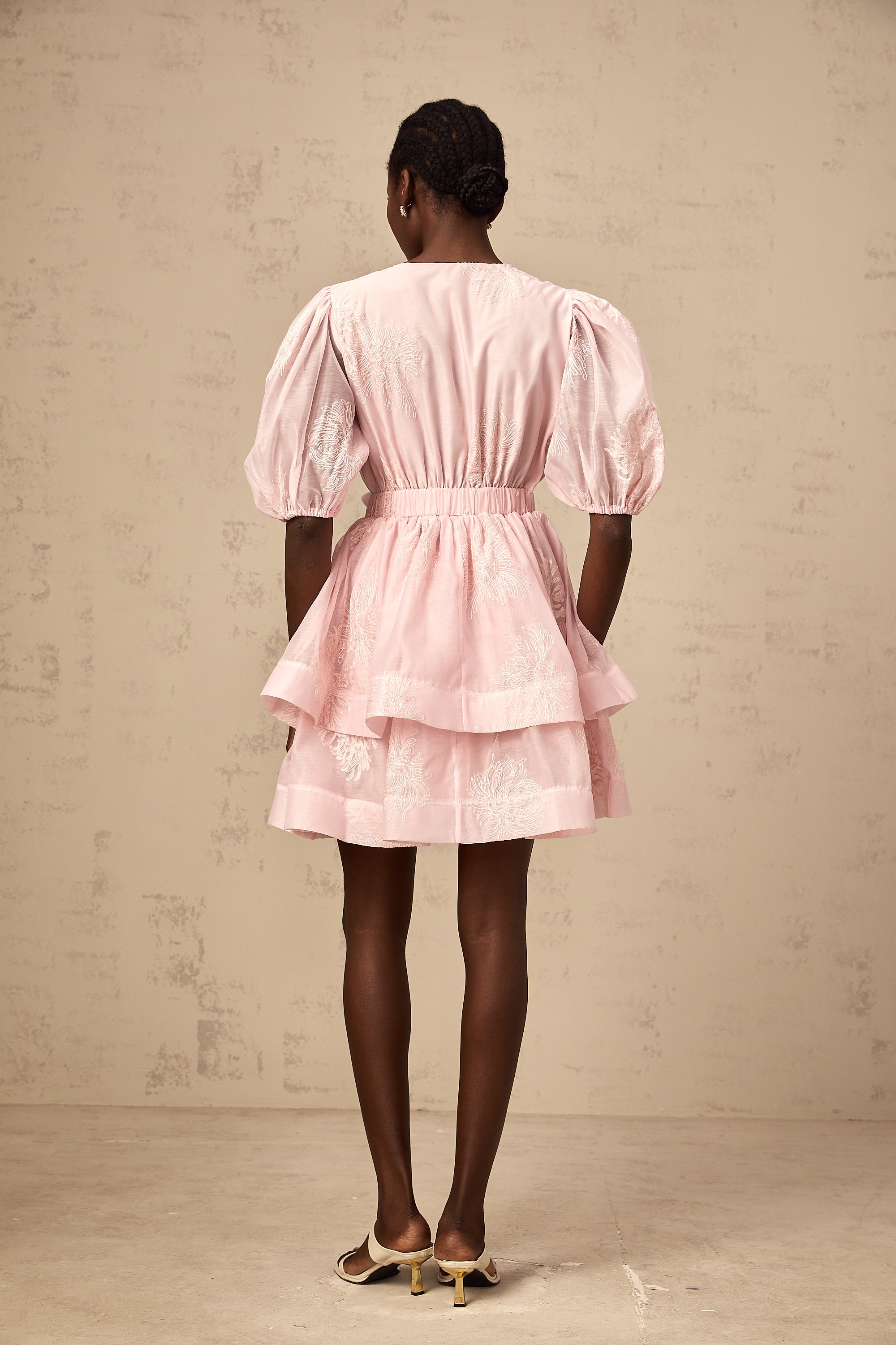 Florence pink floral-embroidered layered mini dress