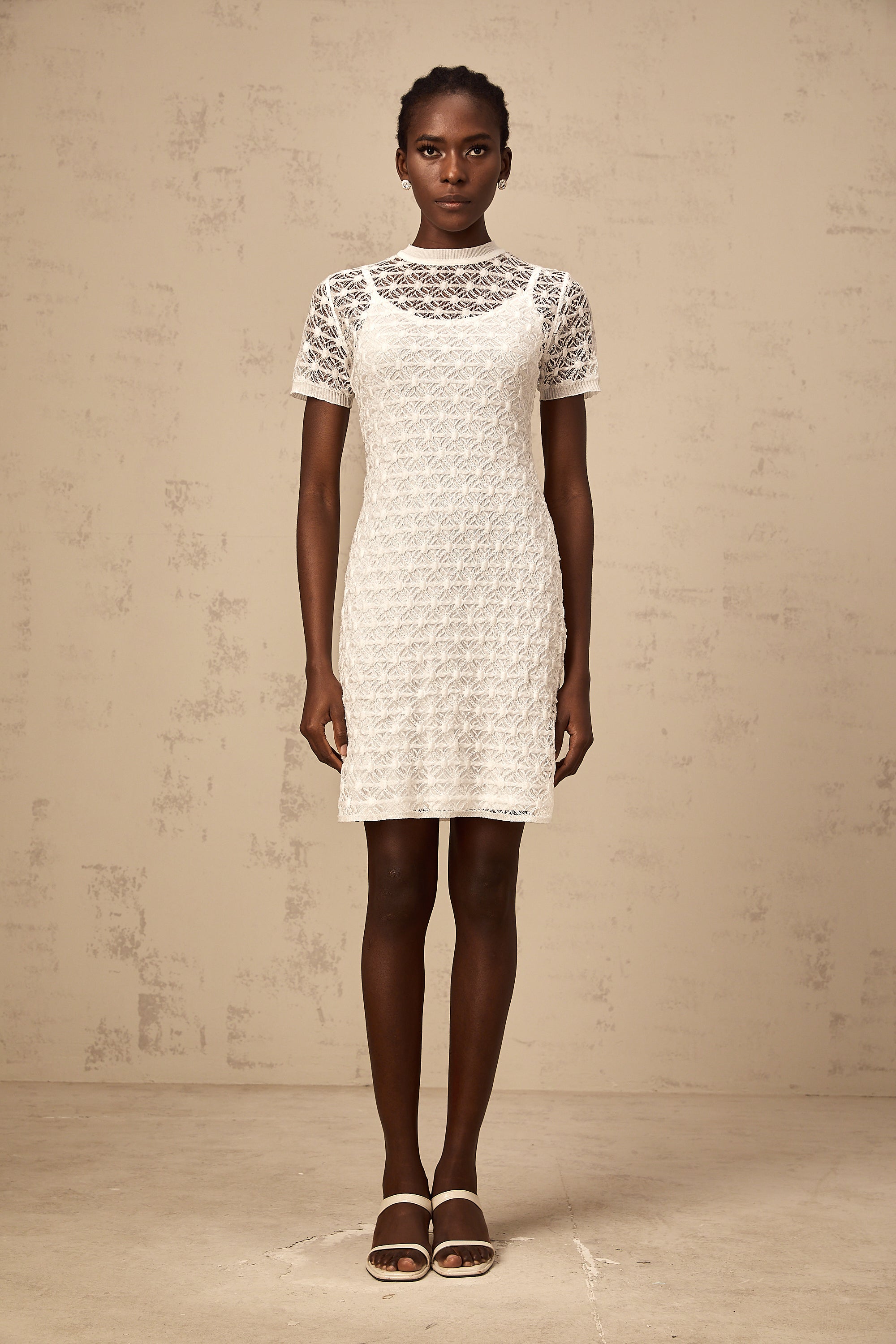 Vanessa white semi-sheer knit mini dress (Final Sale)