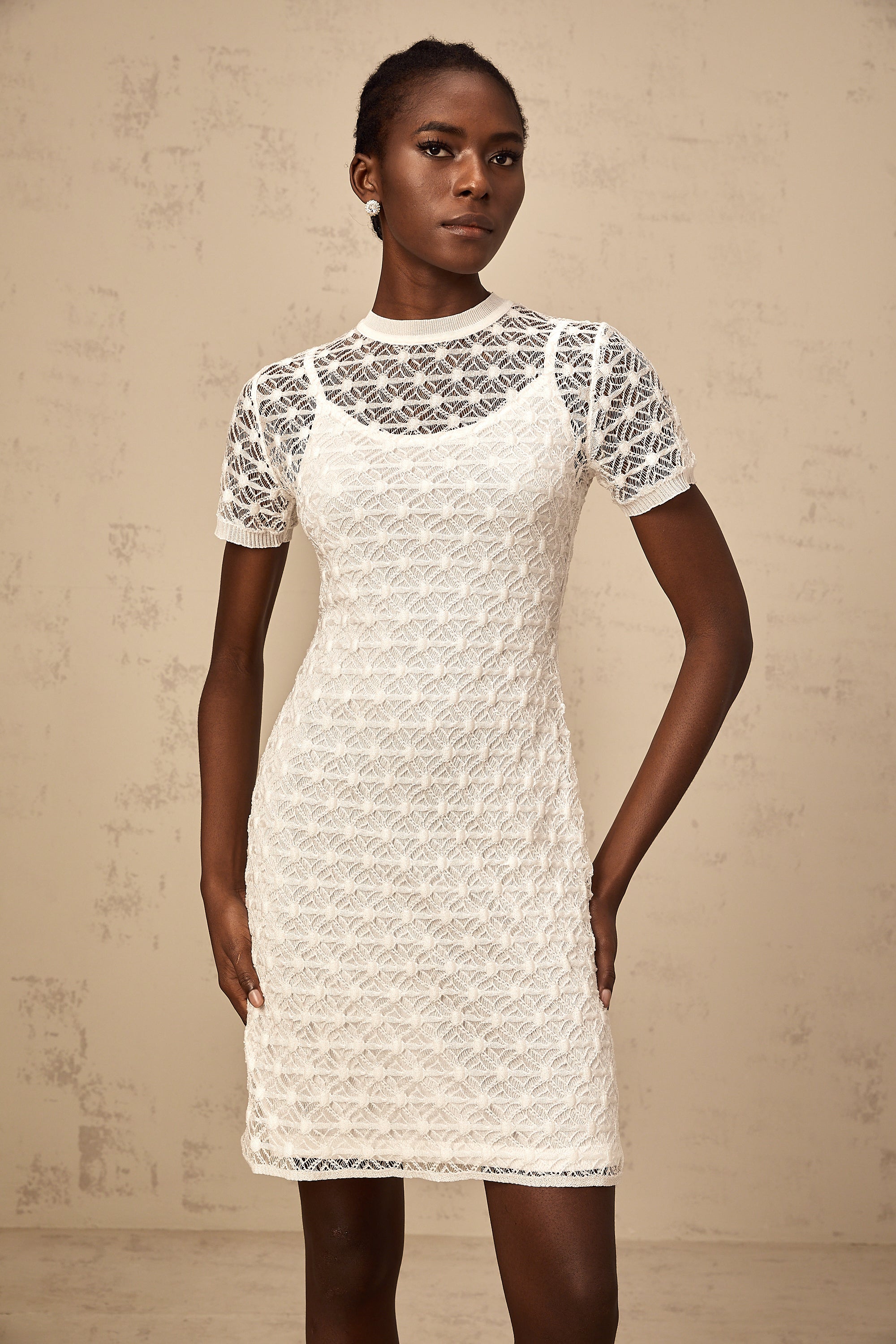 Vanessa white semi-sheer knit mini dress (Final Sale)