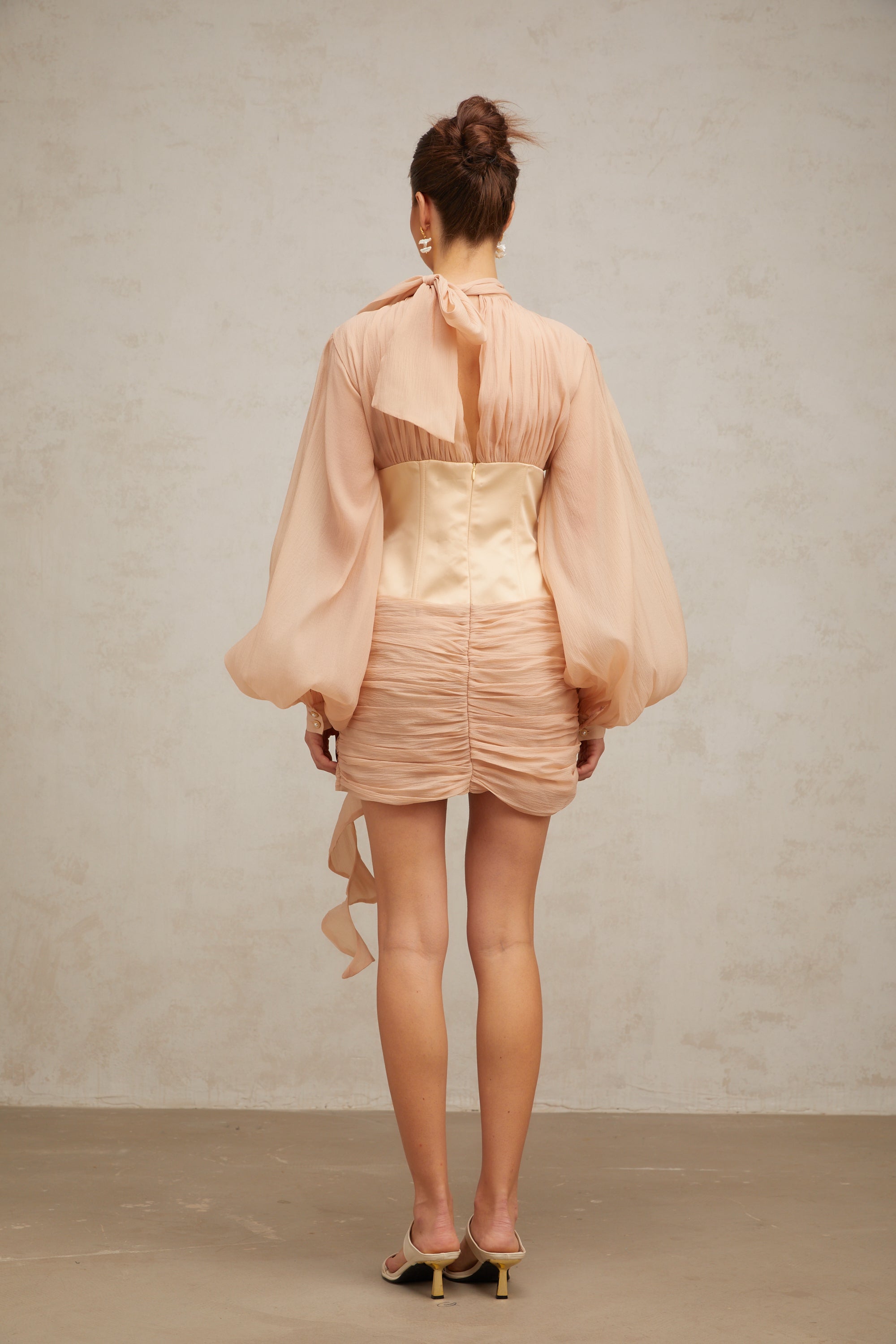 Téa cinched-waist floral-appliqué panelled mini dress