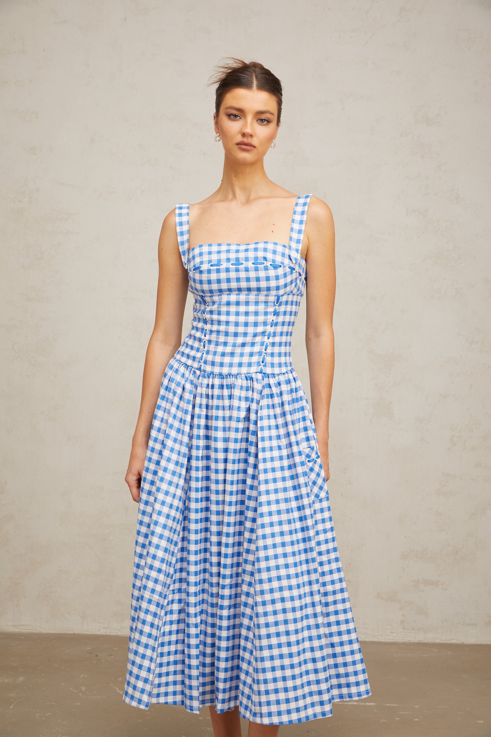Diane blue gingham midi dress