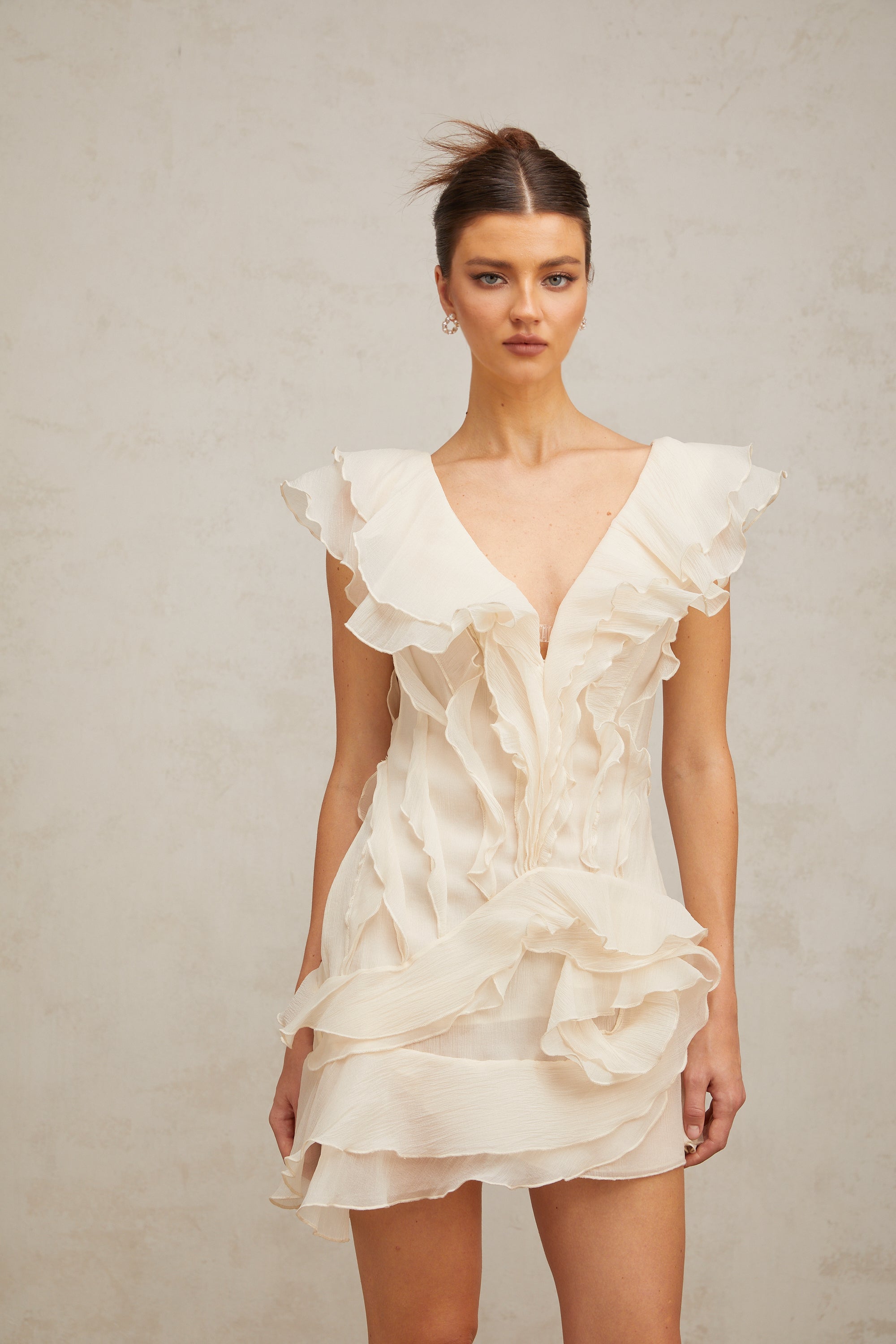 Hélène faux-flower layered ruffled mini dress