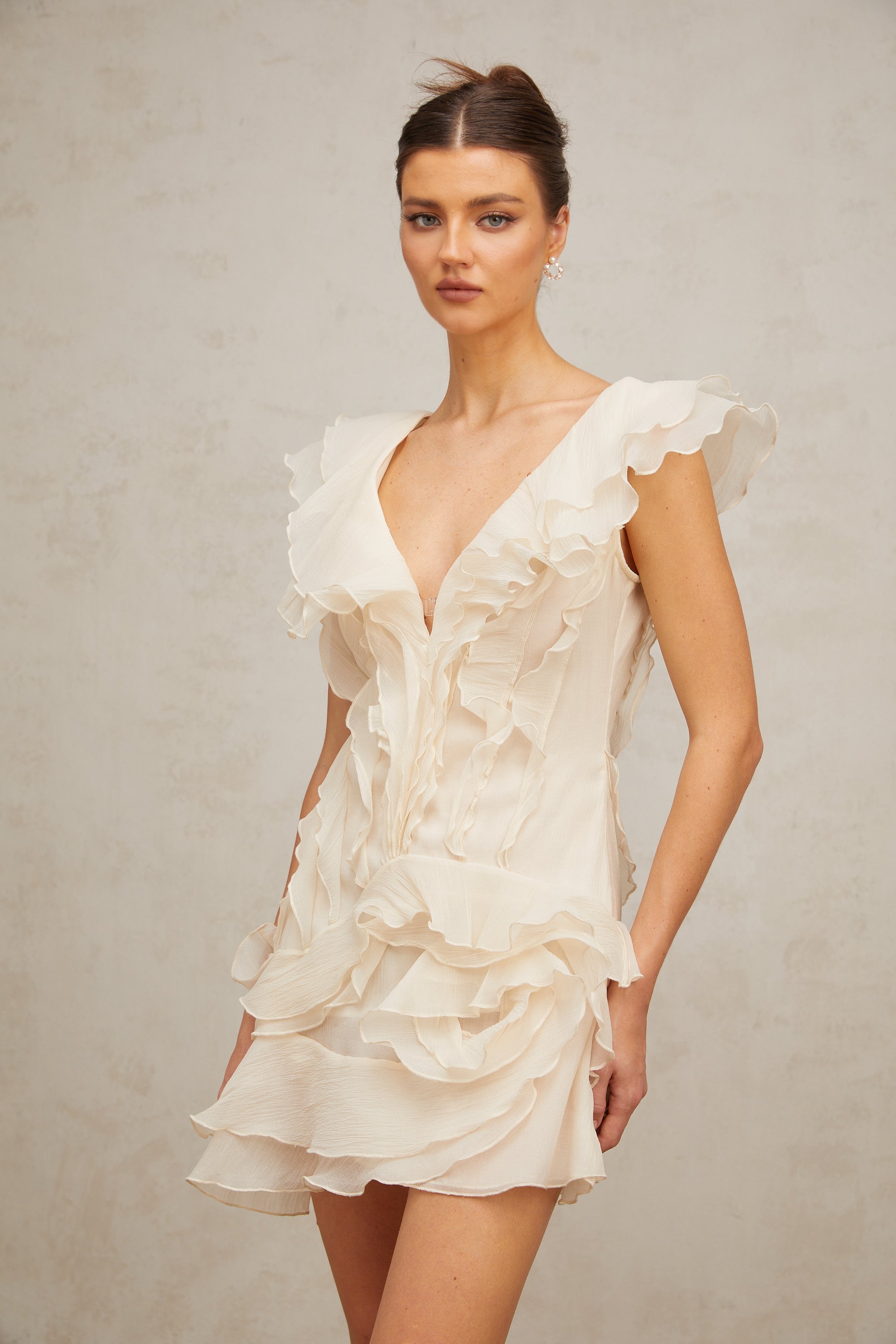 Hélène faux-flower layered ruffled mini dress