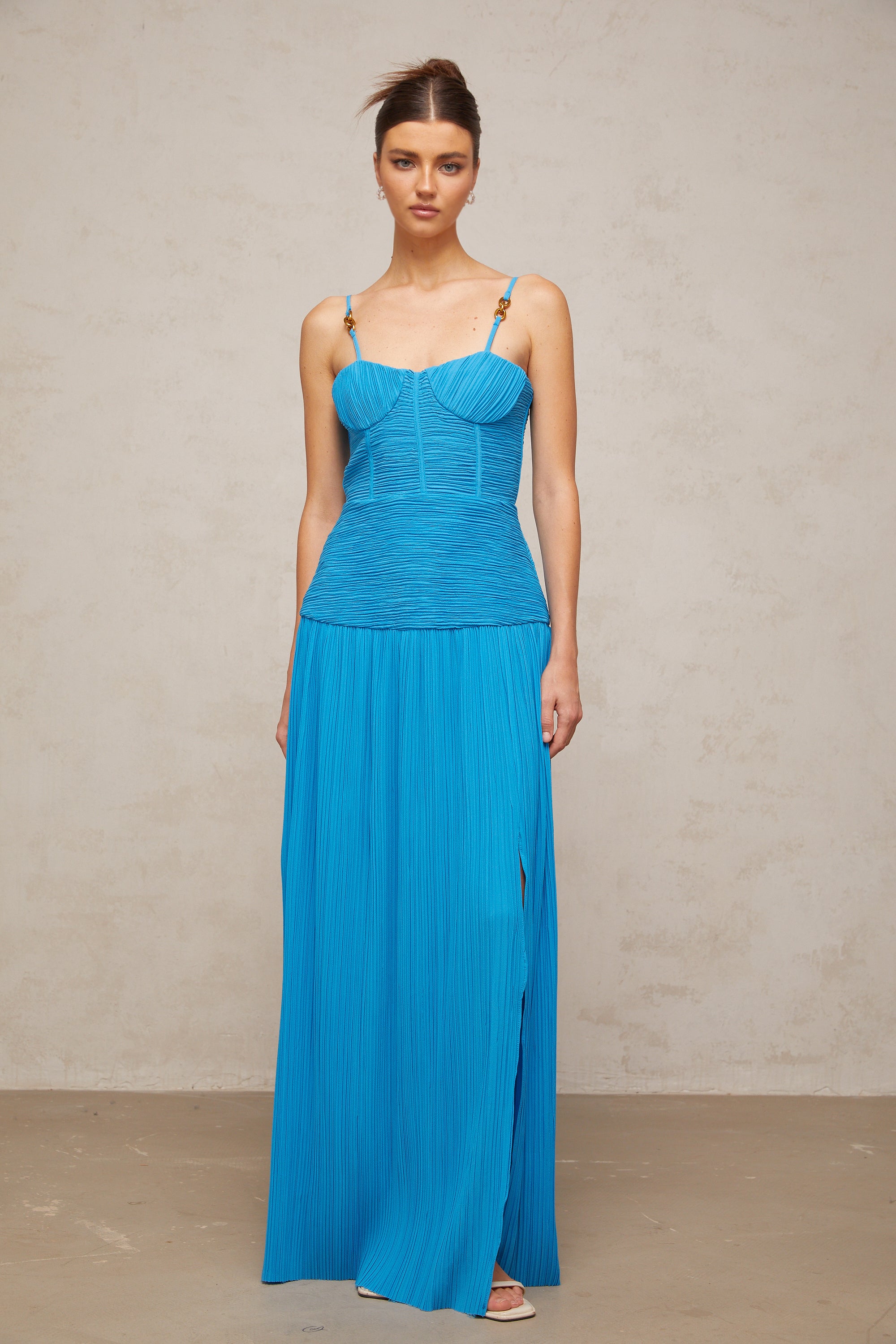 Félicie side-slit pleated maxi dress in Blue (Final Sale-US Only)