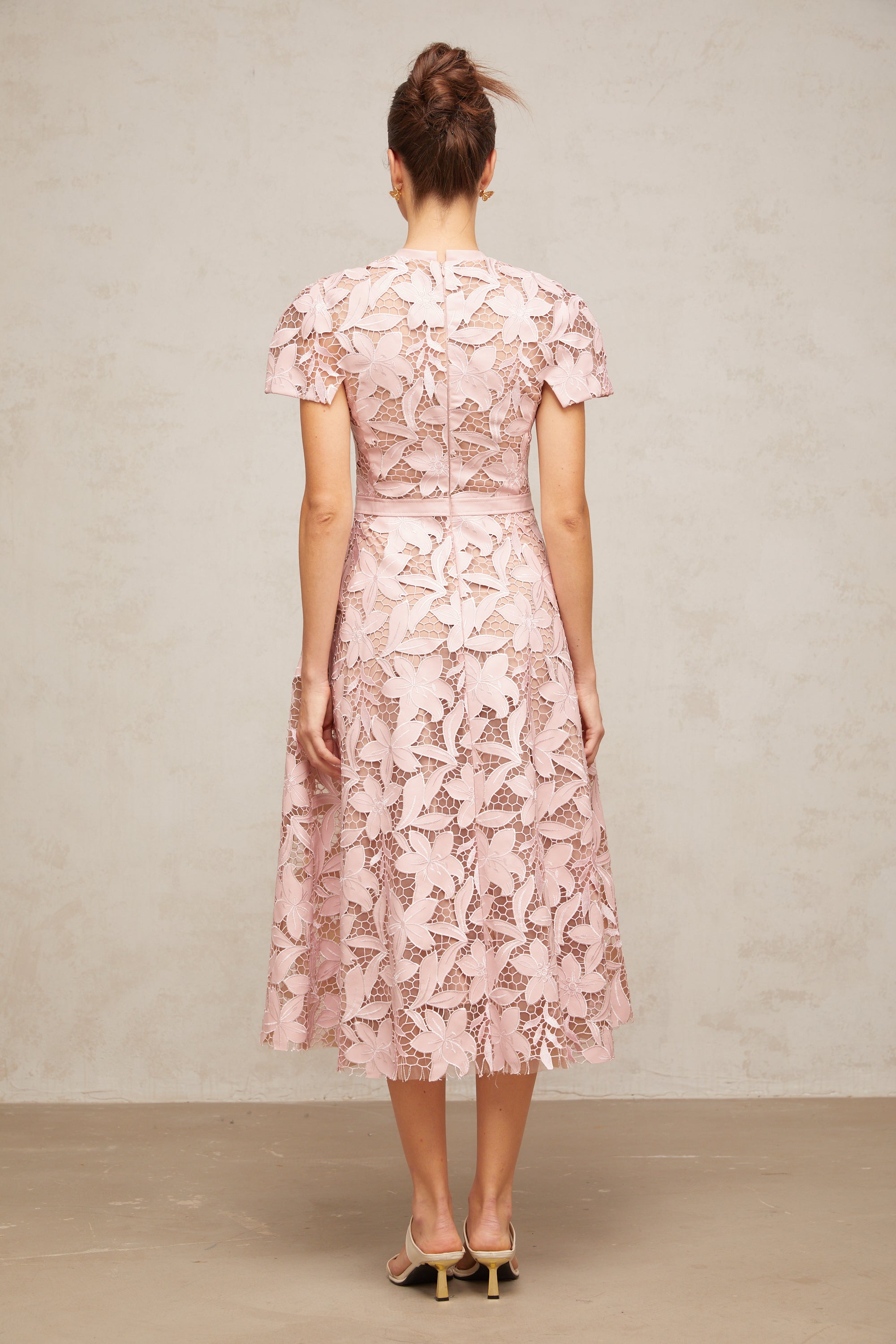 Vérane pink guipure-lace midi dress