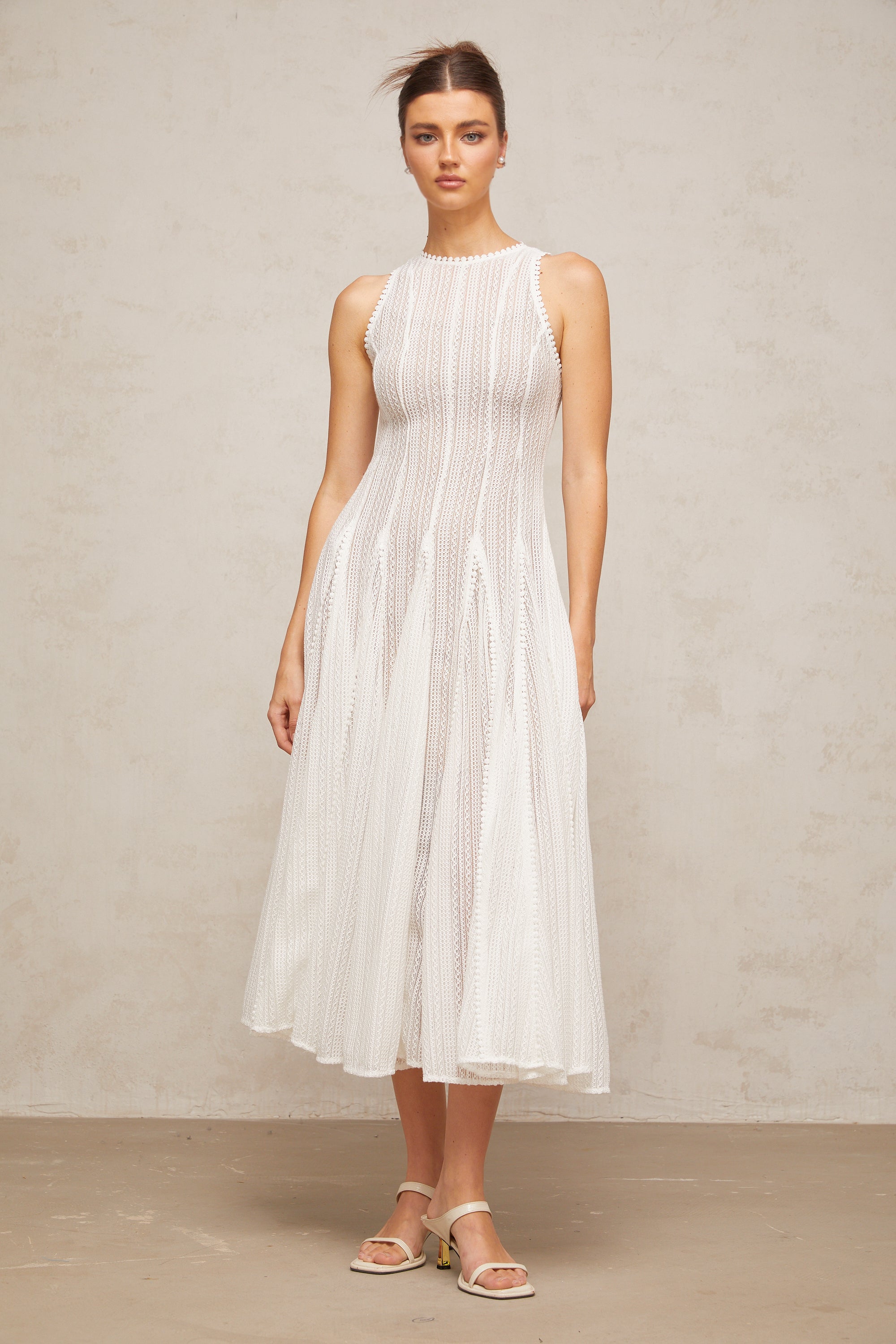 Weißes Pointelle-Puff-Midikleid „Hélène“