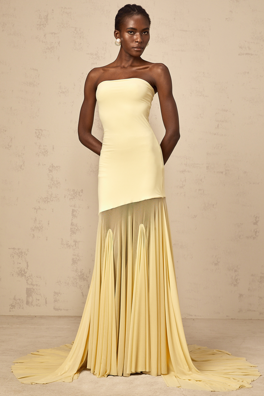 Josiane Yellow off-shoulder sheer tulle maxi dress XS / Yellow Josiane Yellow off-shoulder sheer tulle maxi dress XS / Yellow