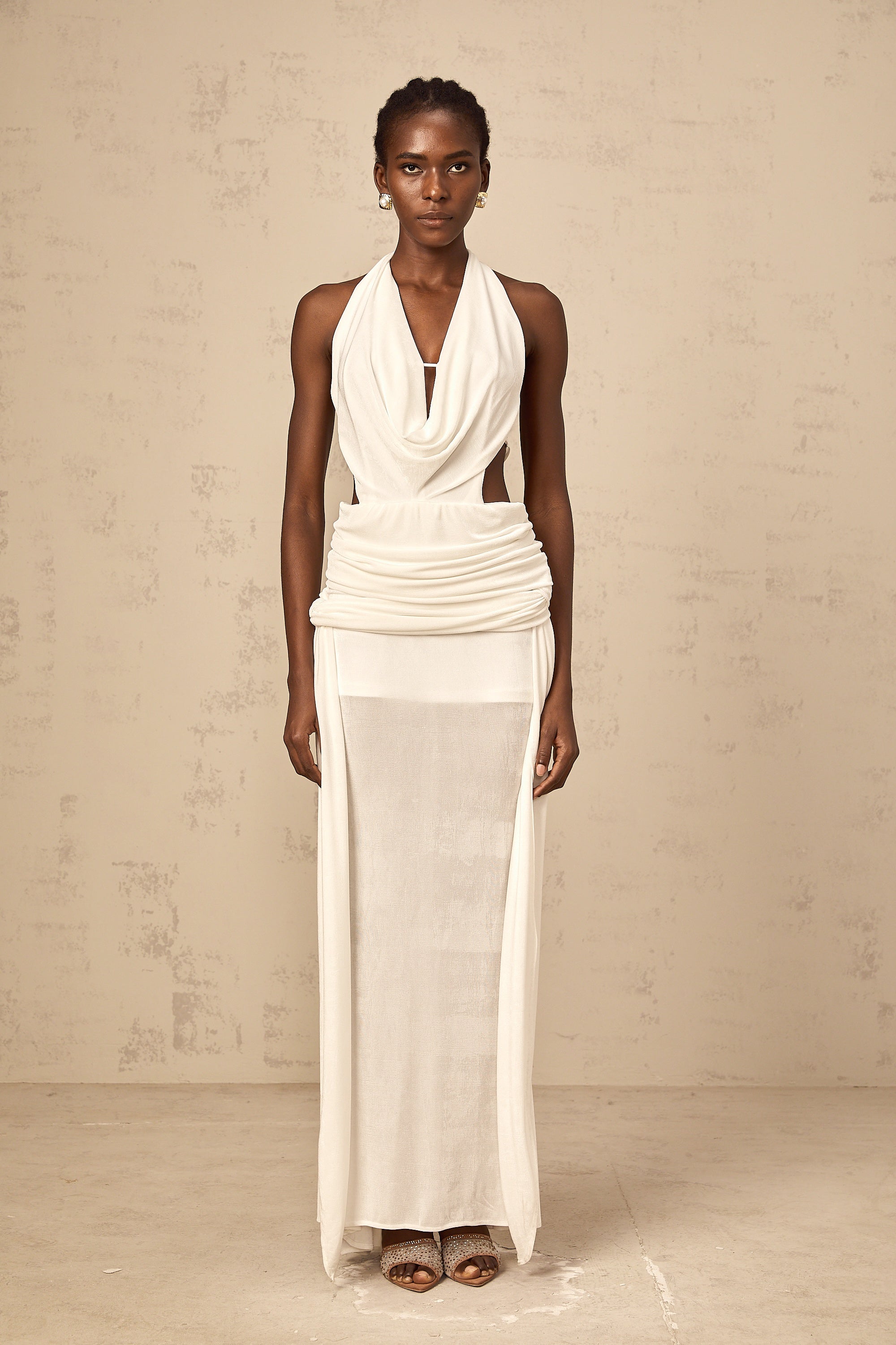 Déotille halterneck backless maxi dress in White