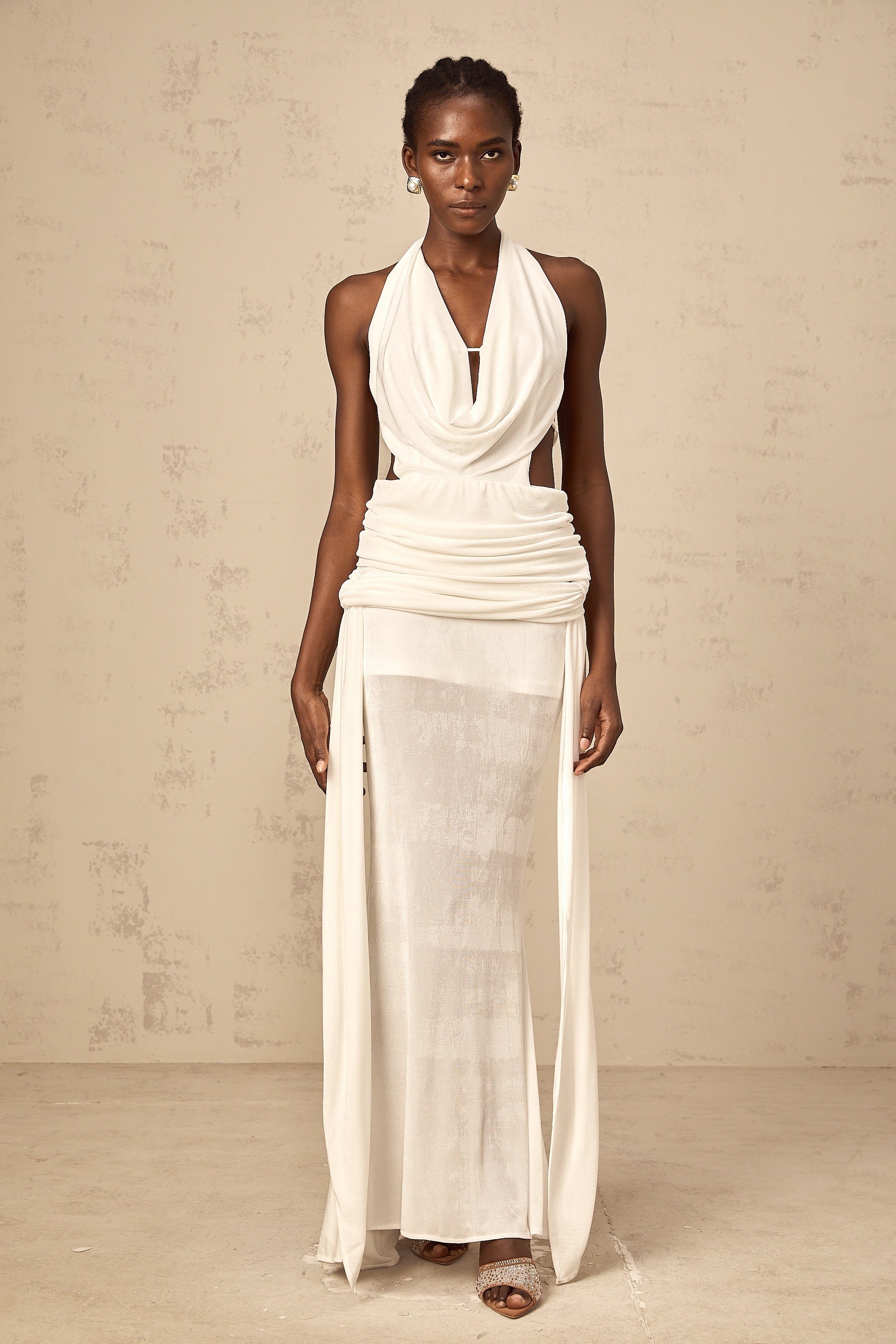 Déotille halterneck backless maxi dress in White