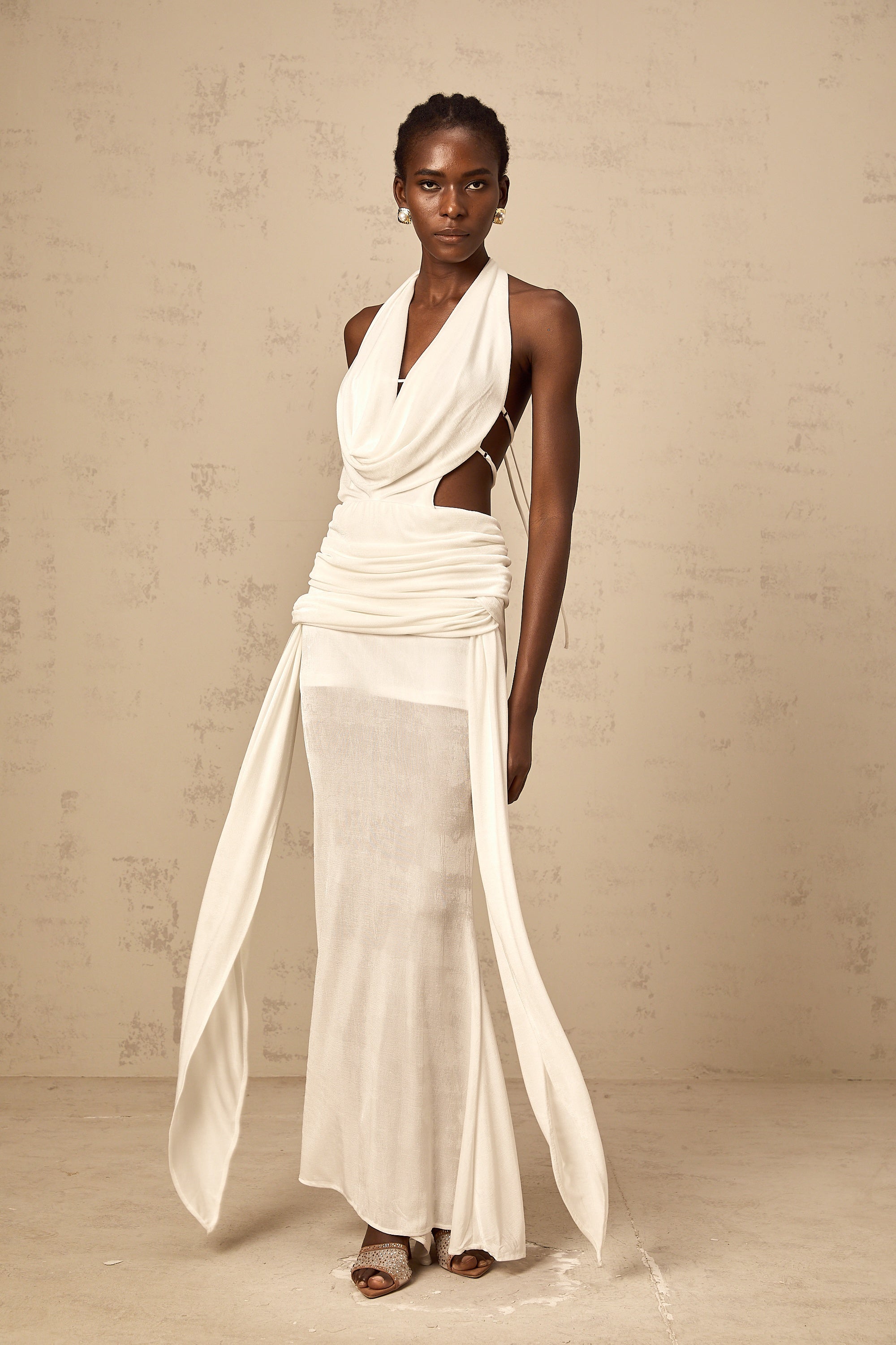 Déotille halterneck backless maxi dress in White