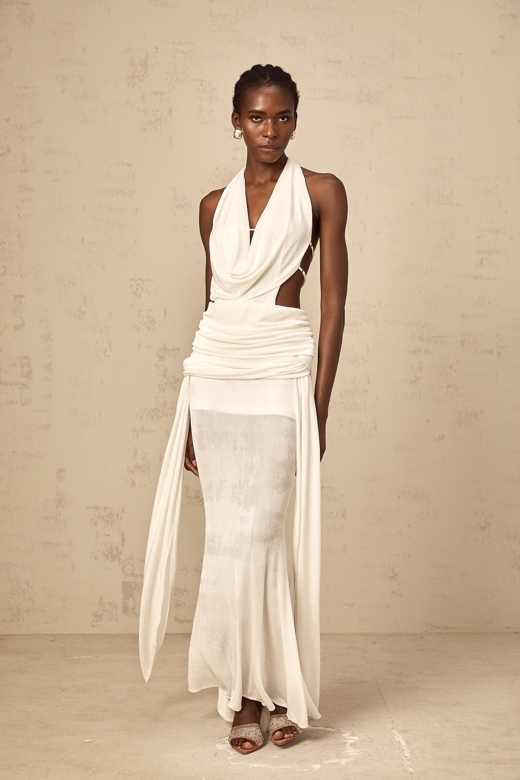 Déotille halterneck backless maxi dress in White