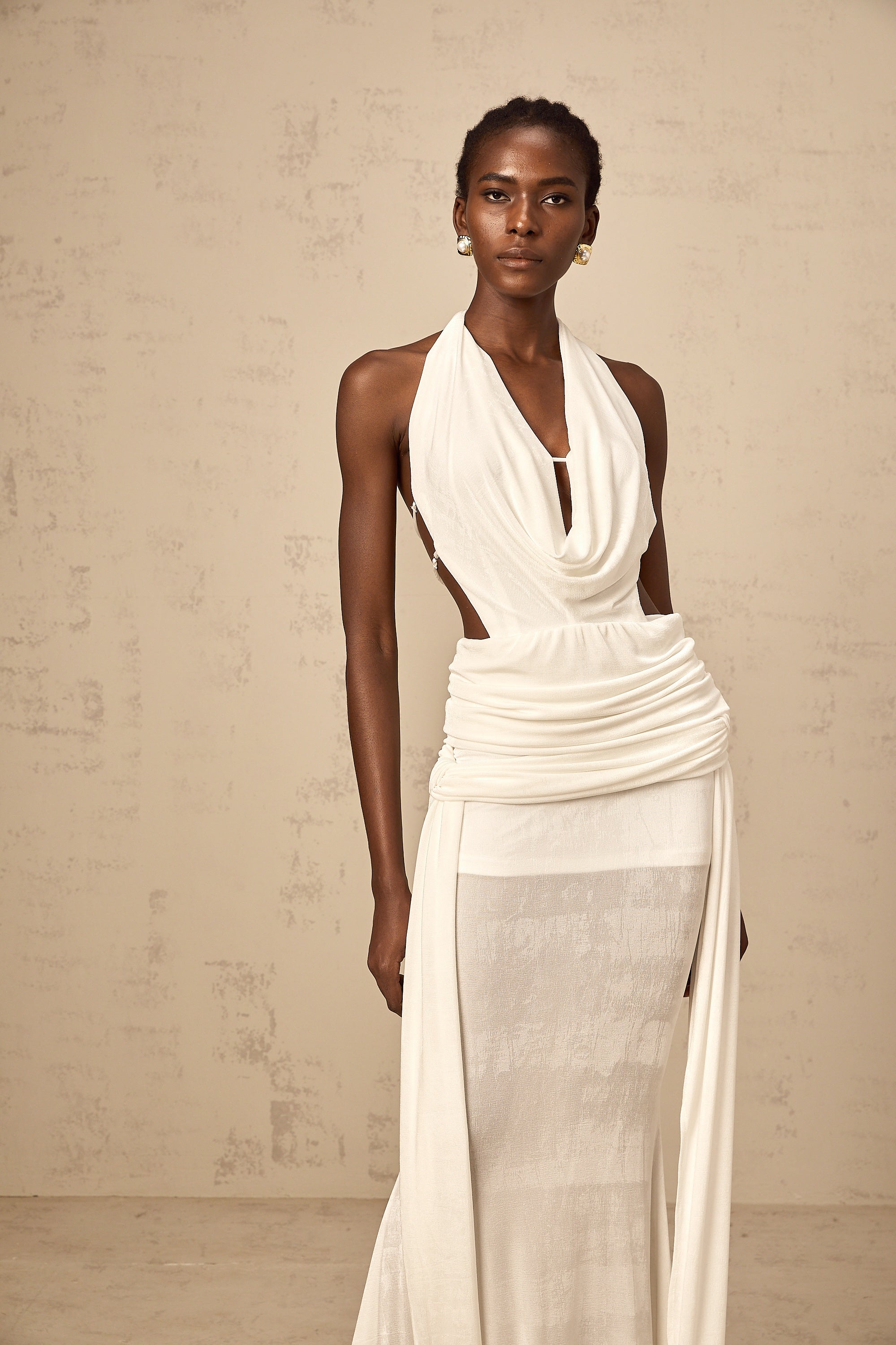 Déotille halterneck backless maxi dress in White