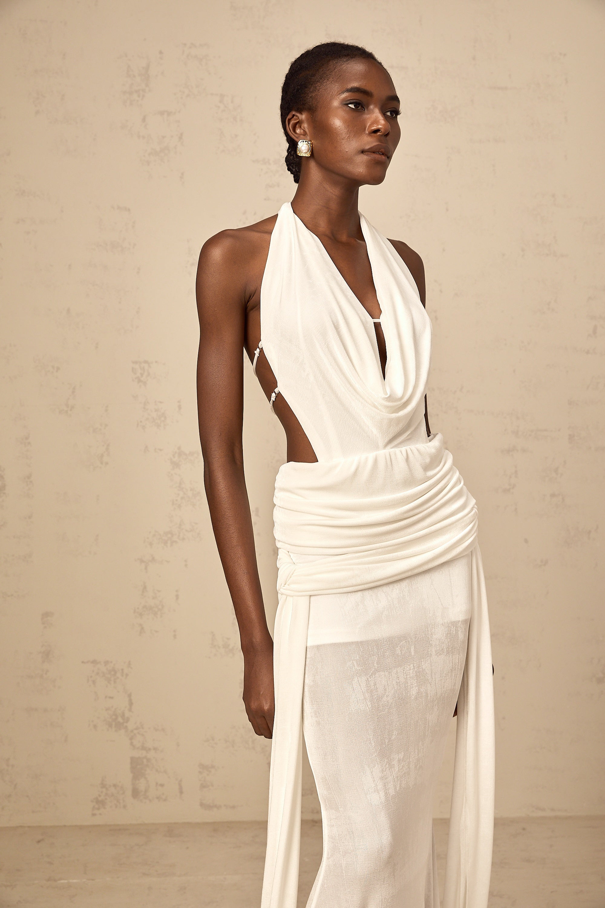 Déotille halterneck backless maxi dress in White