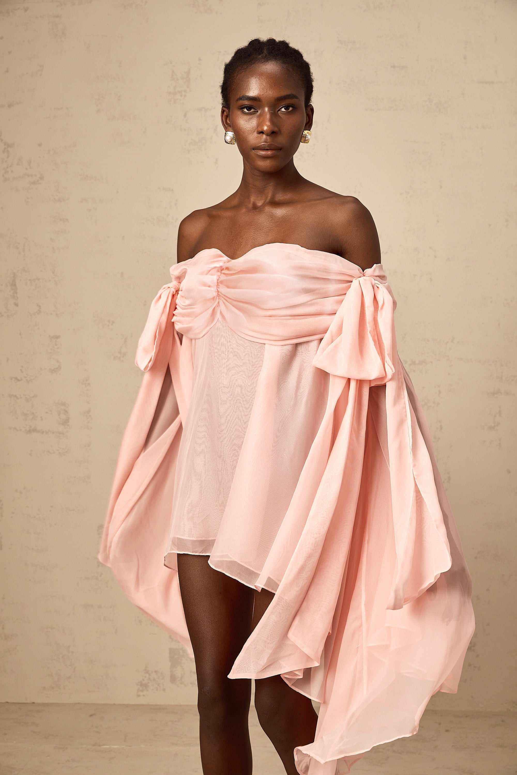 Avril pink bow draped slip mini dress