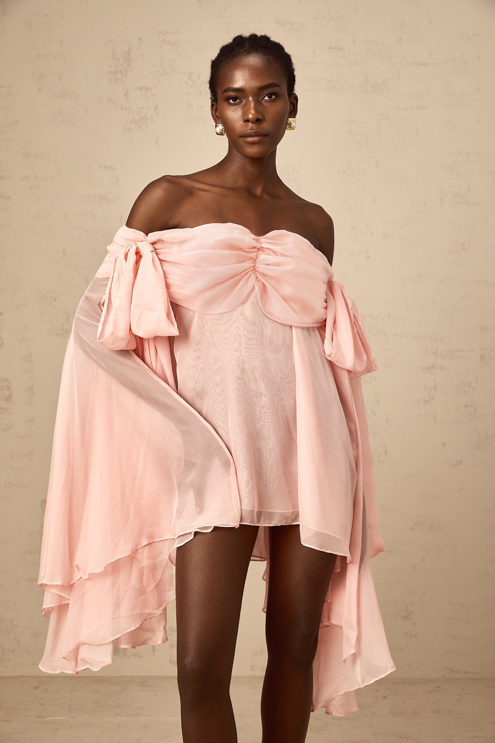 Avril pink bow draped slip mini dress