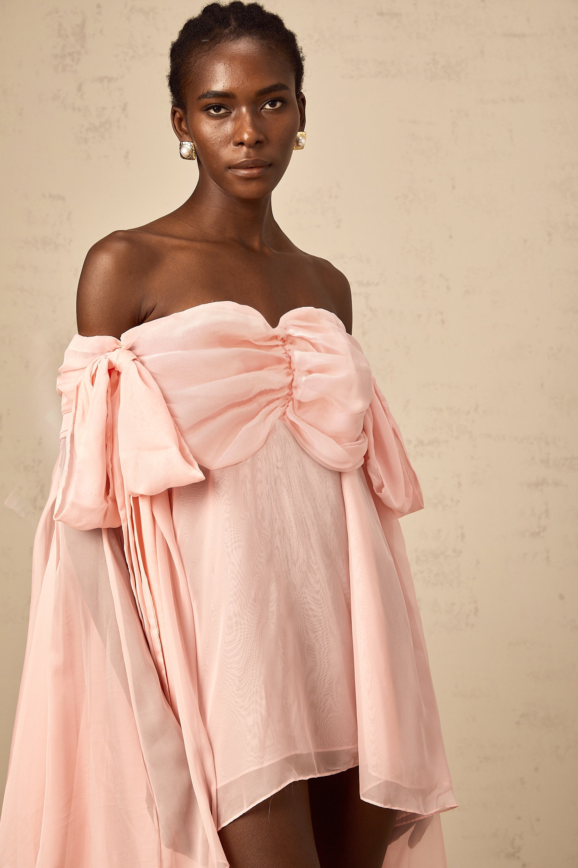 Avril pink bow draped slip mini dress