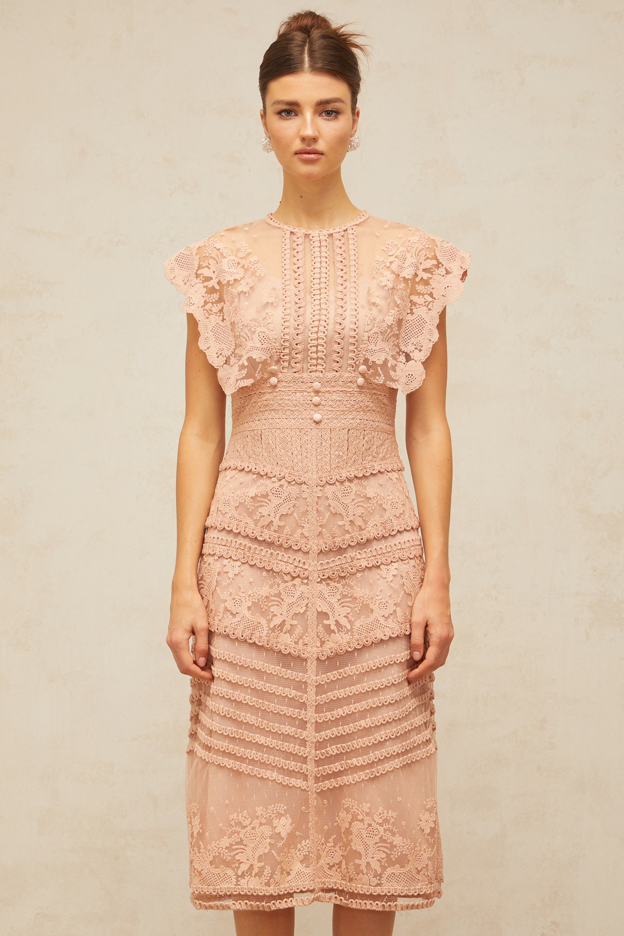 Fleur floral-embroidered lace midi dress in Pink